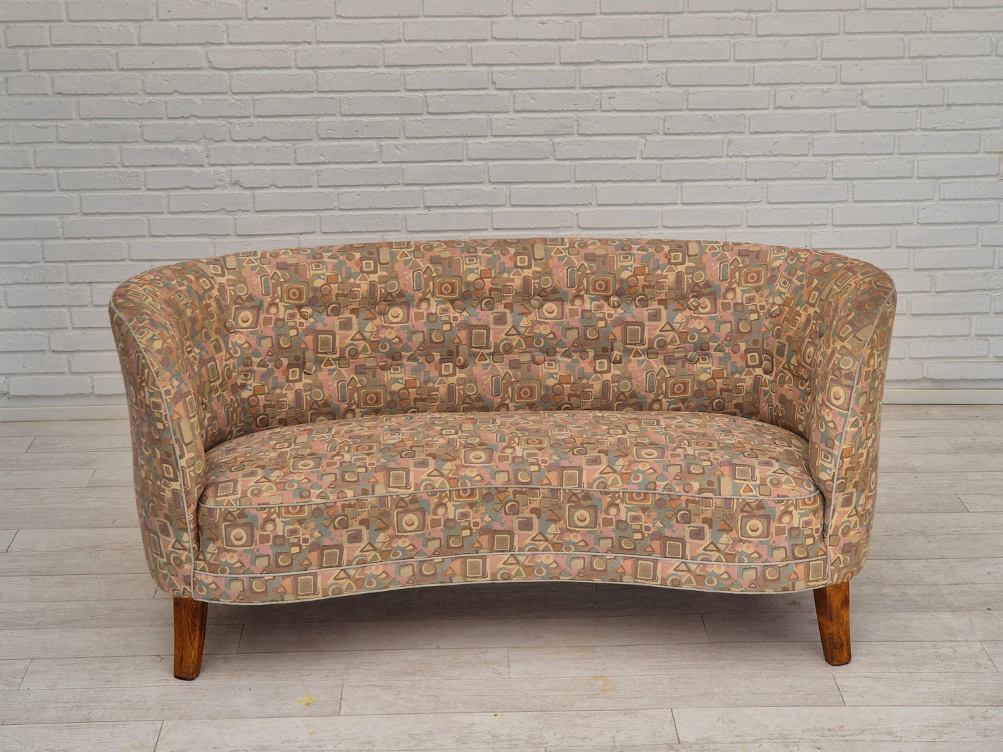 1960s, Danish 2 seater "Banan" sofa, very good condition, furniture jacquard fabric.