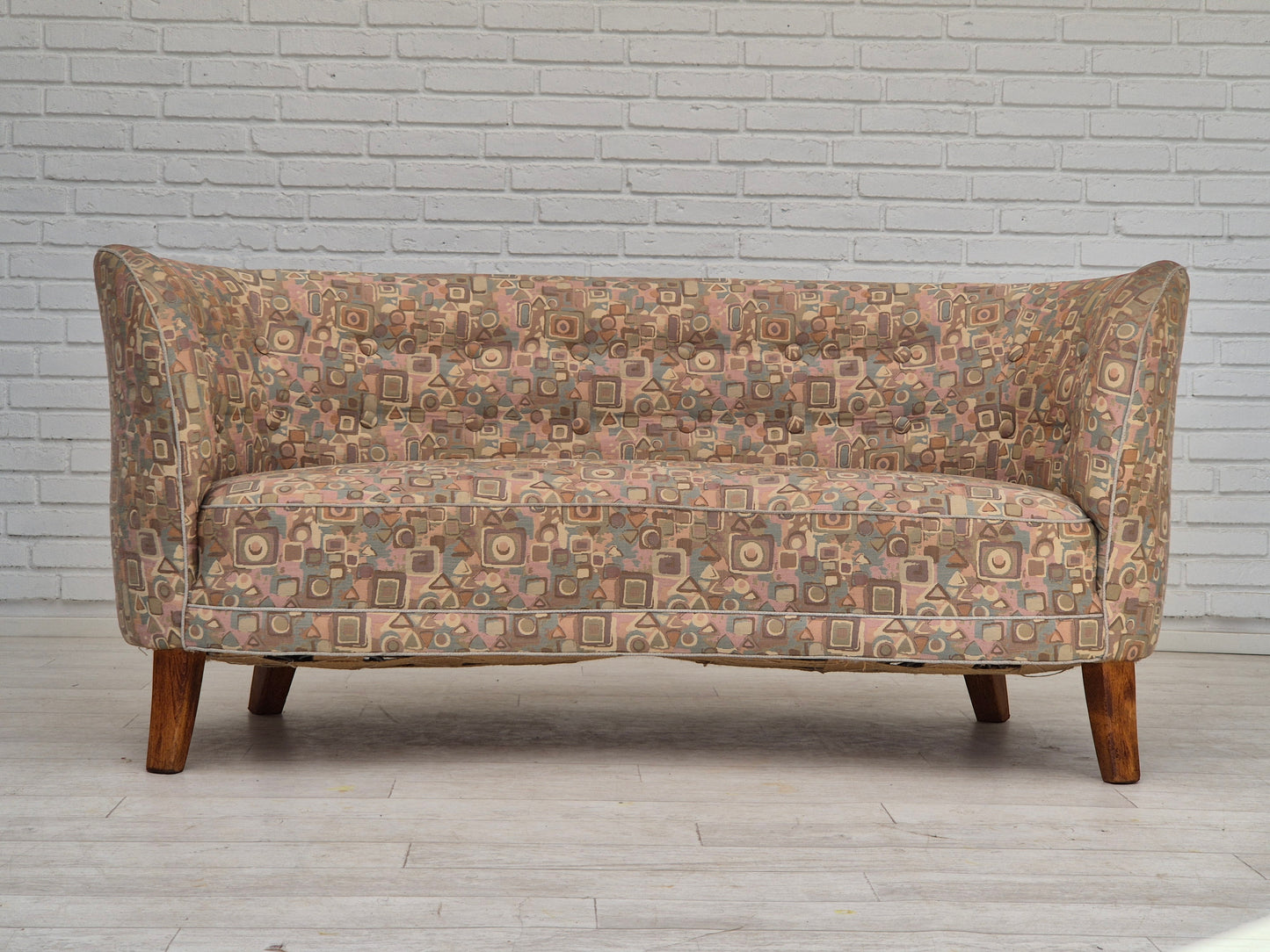 1960s, Danish 2 seater "Banan" sofa, very good condition, furniture jacquard fabric.