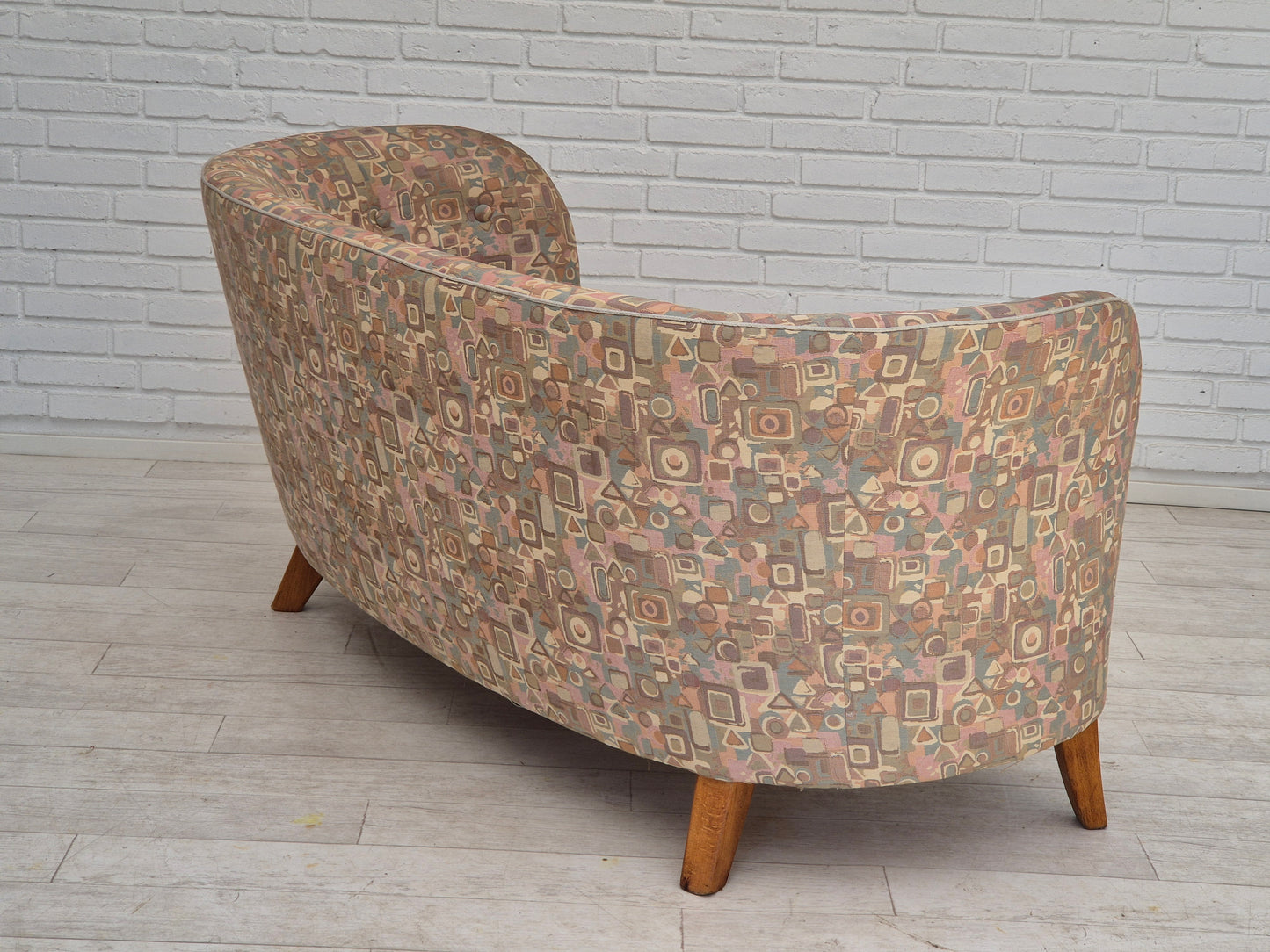 1960s, Danish 2 seater "Banan" sofa, very good condition, furniture jacquard fabric.