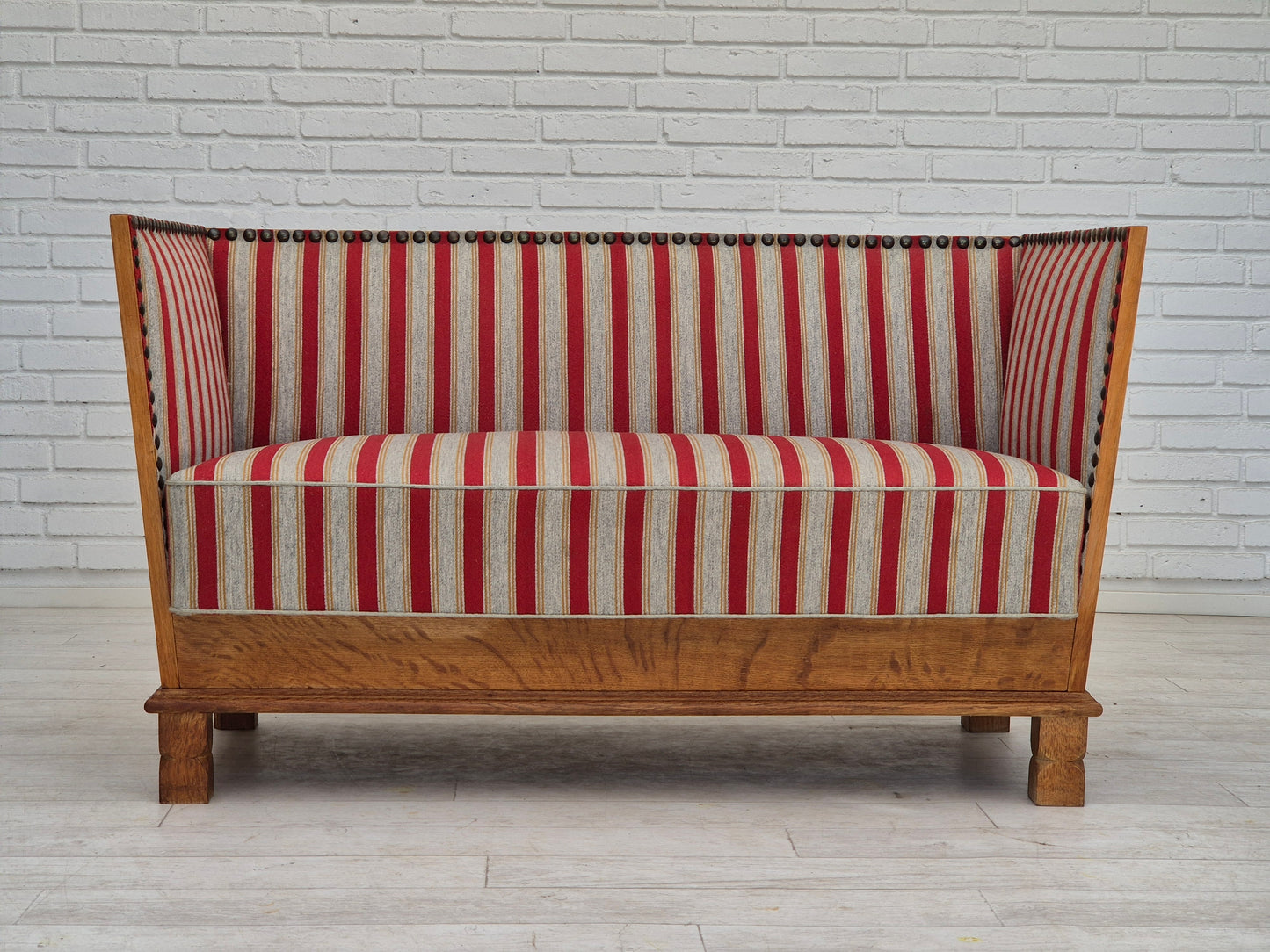 1960s, Danish 2 seater sofa, furniture wool, oak wood, orginal condition.