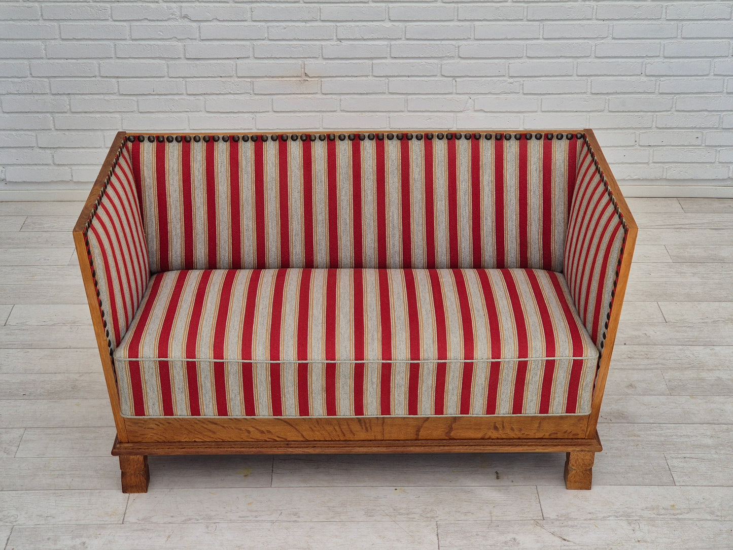 1960s, Danish 2 seater sofa, furniture wool, oak wood, orginal condition.