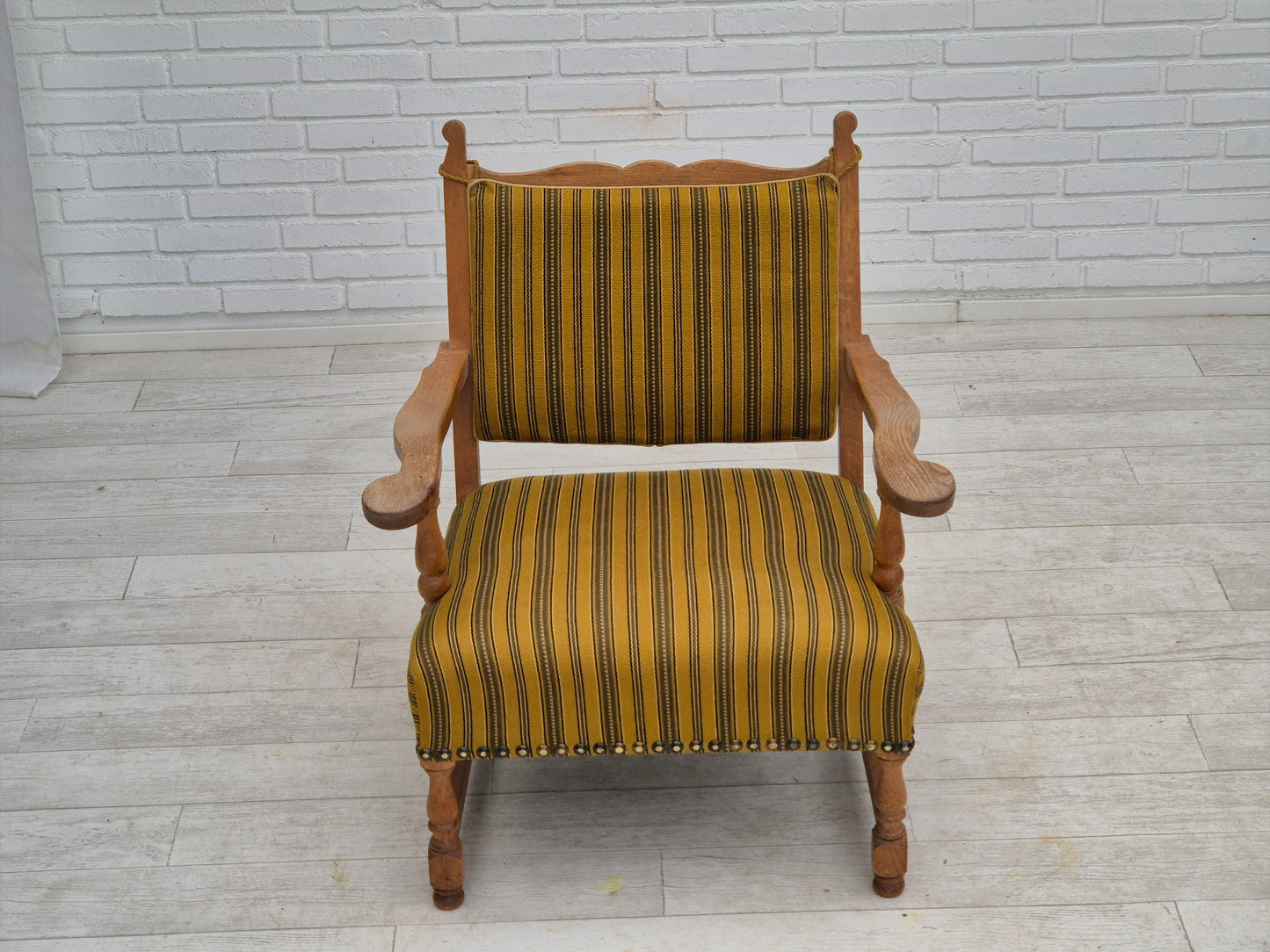 1960s, Danish lounge chair, original very good condition, furniture wool, solid oak wood.