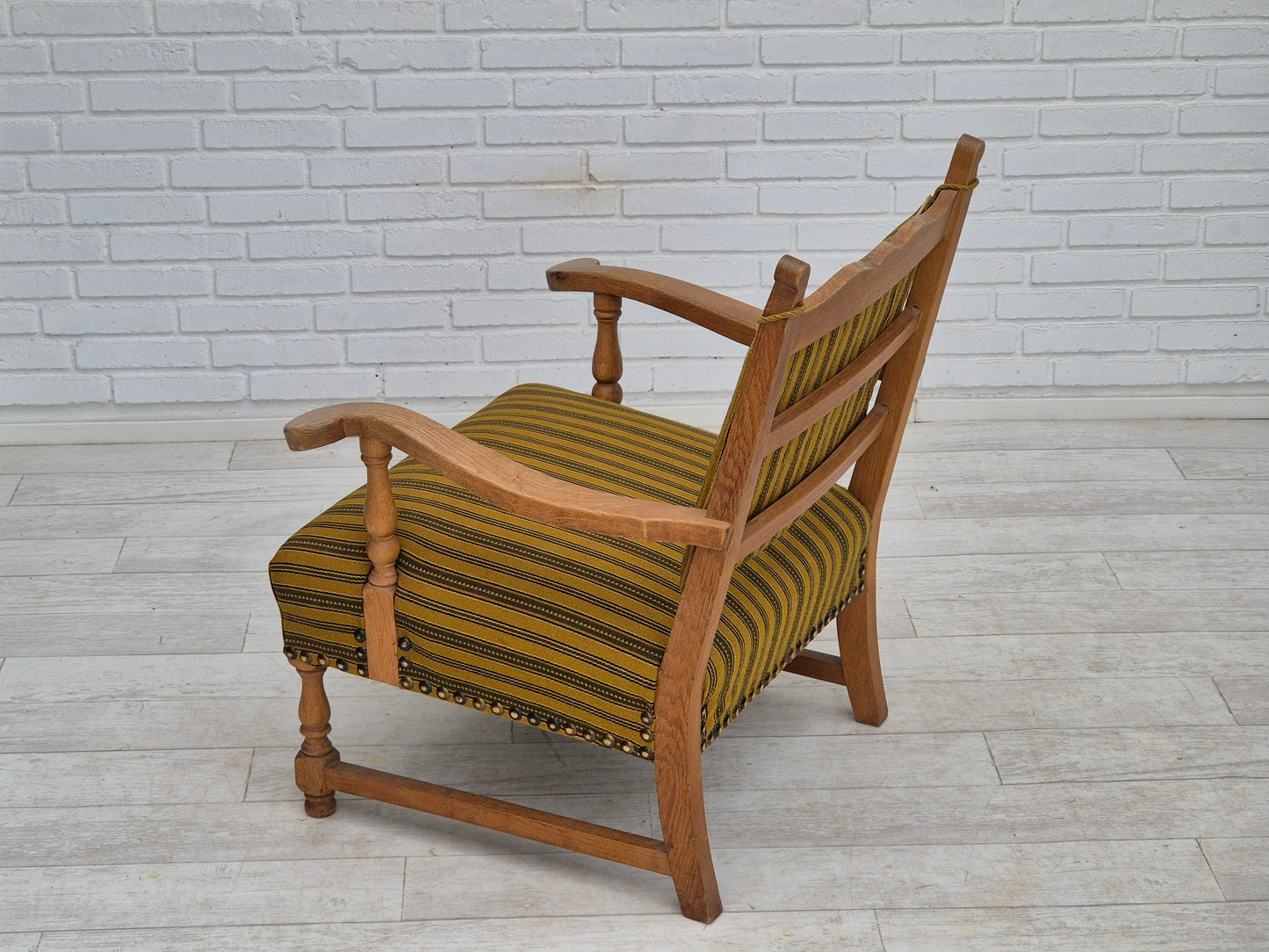 1960s, Danish lounge chair, original very good condition, furniture wool, solid oak wood.