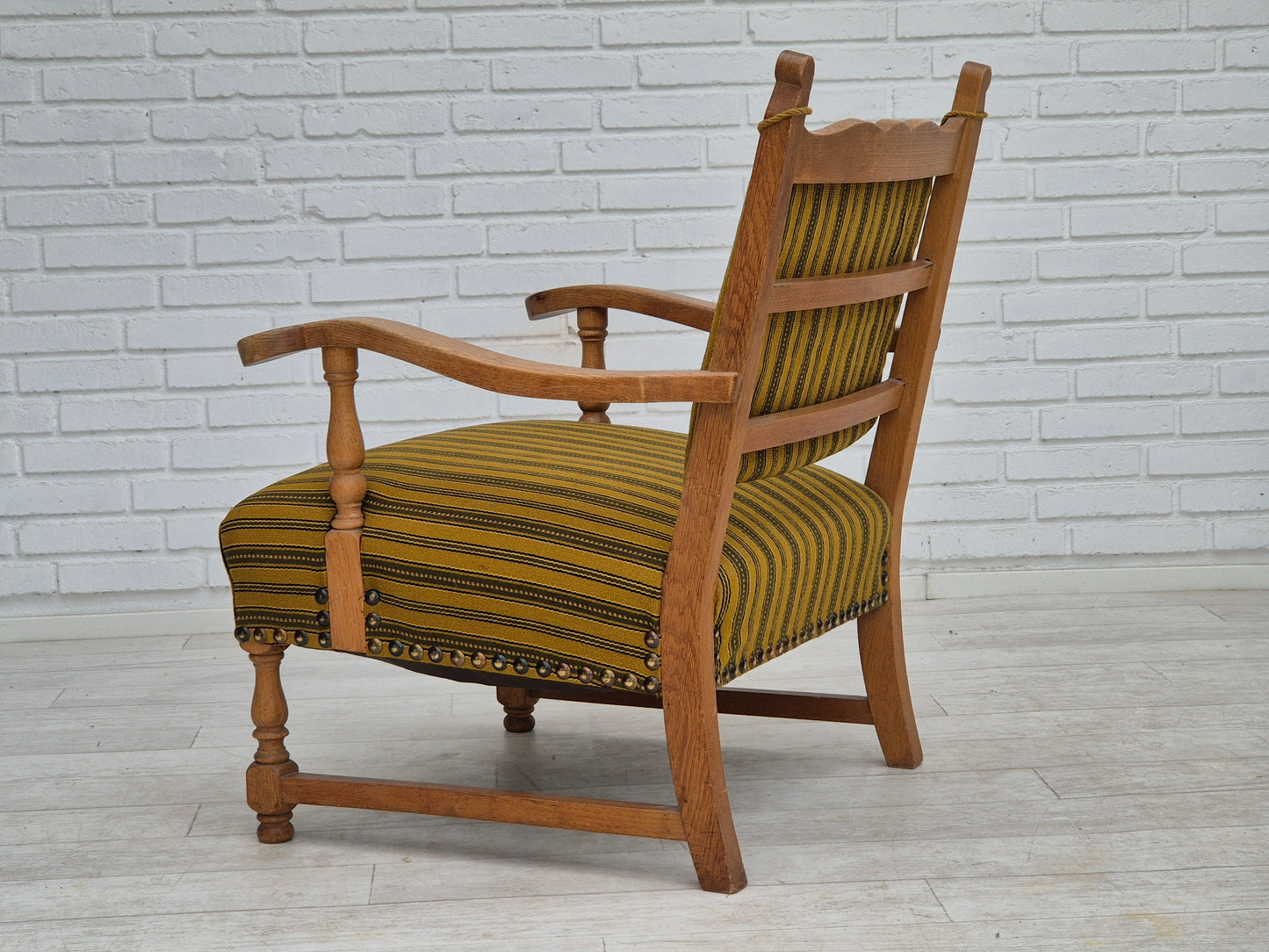 1960s, Danish lounge chair, original very good condition, furniture wool, solid oak wood.