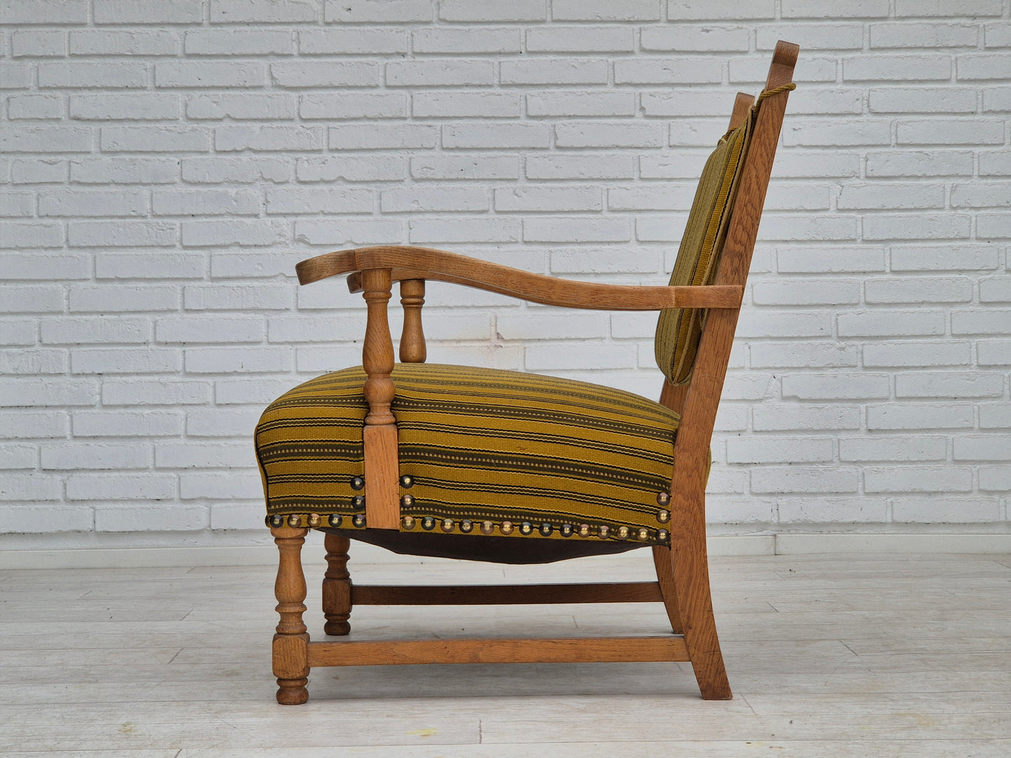 1960s, Danish lounge chair, original very good condition, furniture wool, solid oak wood.