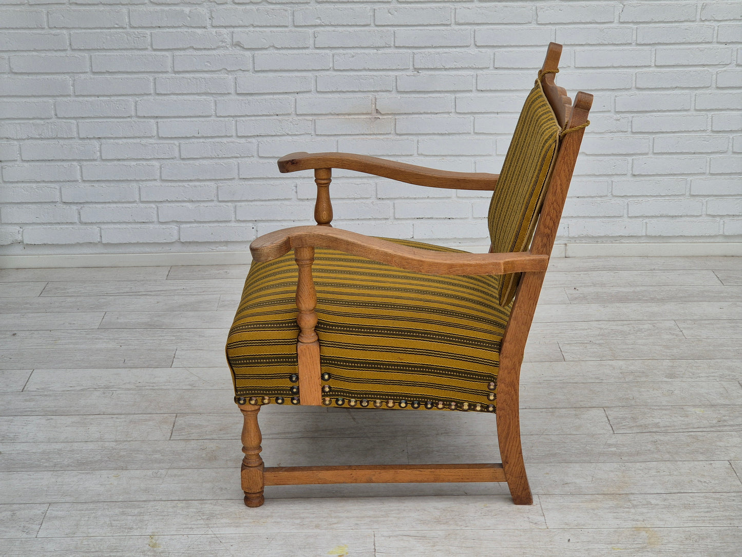 1960s, Danish lounge chair, original very good condition, furniture wool, solid oak wood.