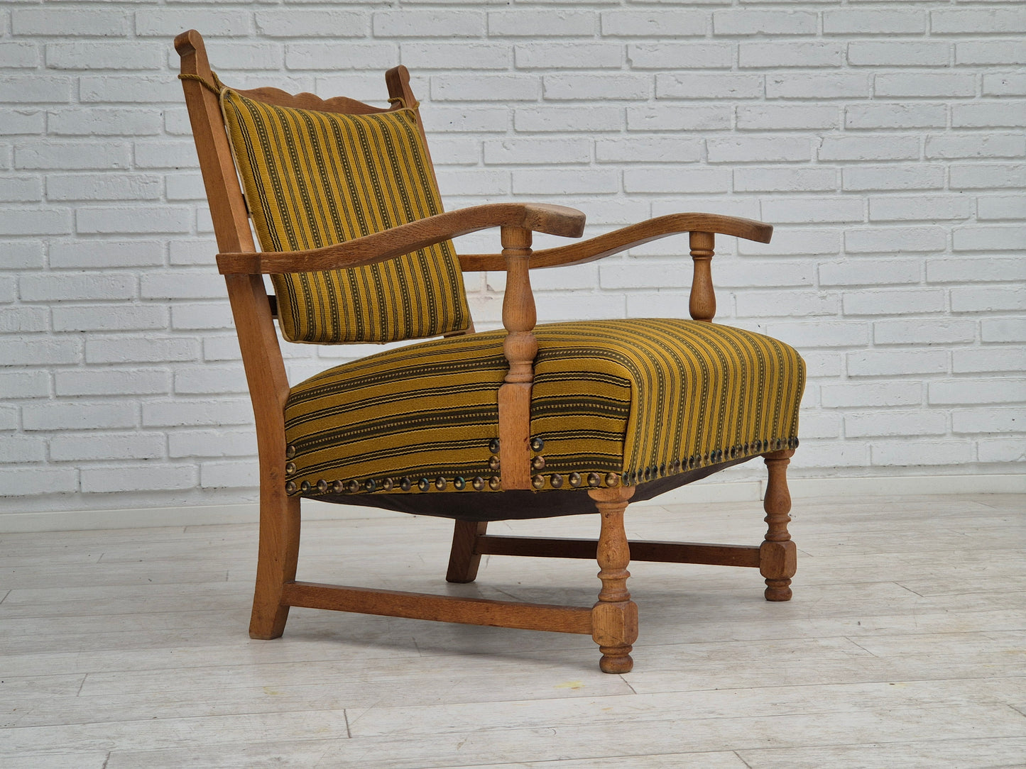 1960s, Danish lounge chair, original very good condition, furniture wool, solid oak wood.