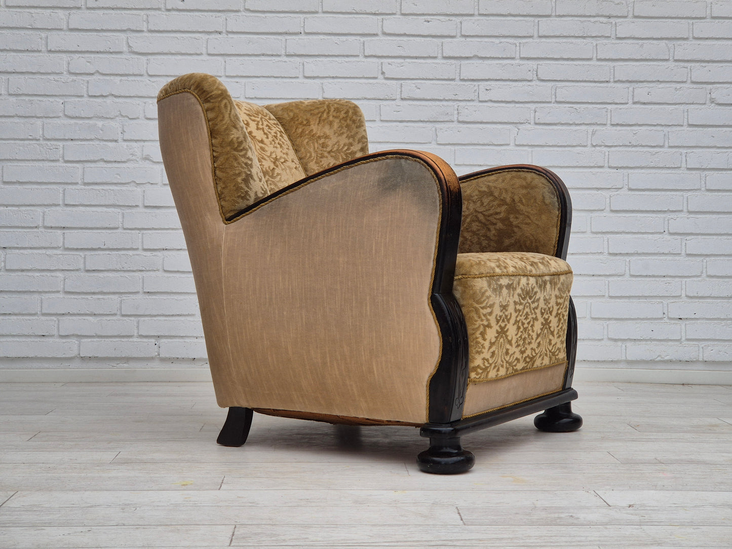 1950s, Danish vintage relax armchair, furniture velour, ash wood.