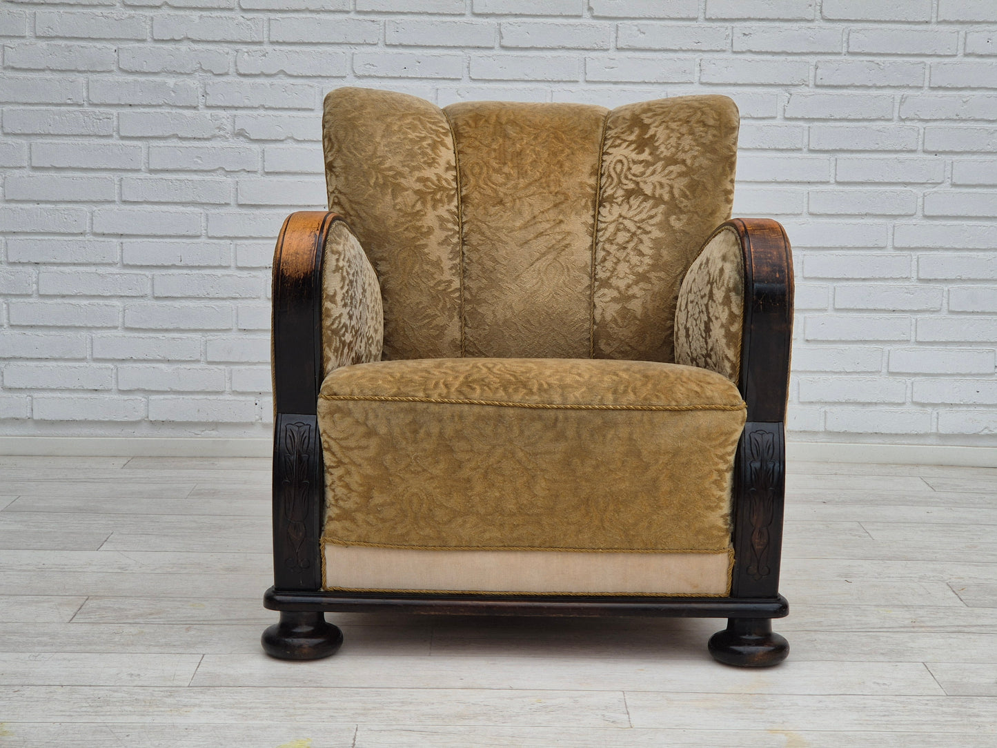 1950s, Danish vintage relax armchair, furniture velour, ash wood.