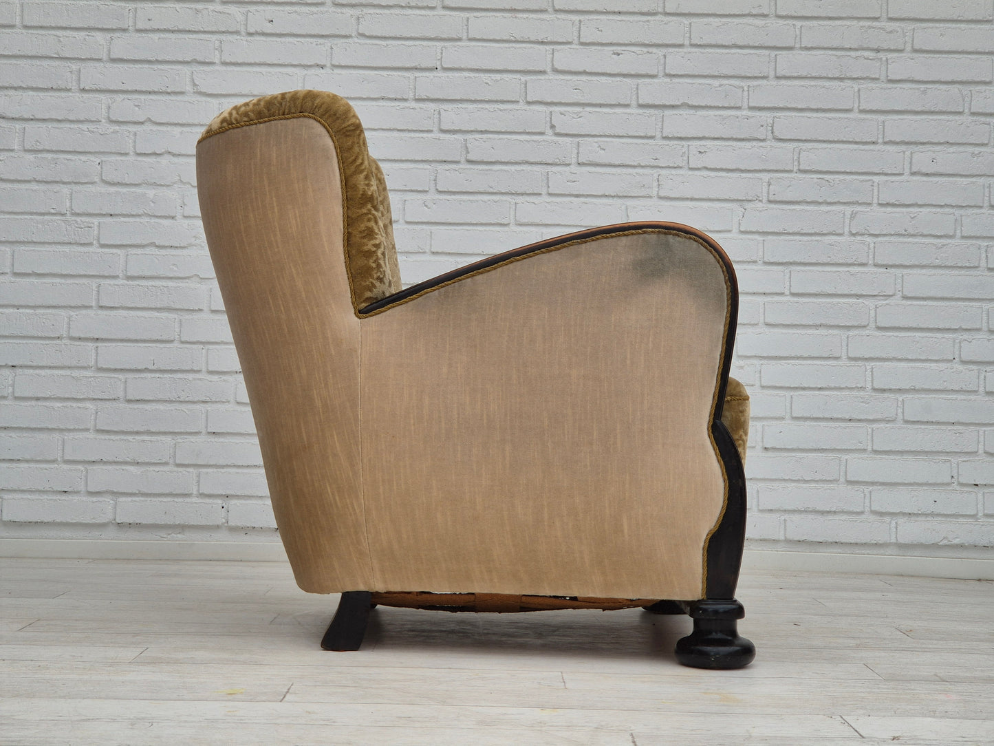 1950s, Danish vintage relax armchair, furniture velour, ash wood.