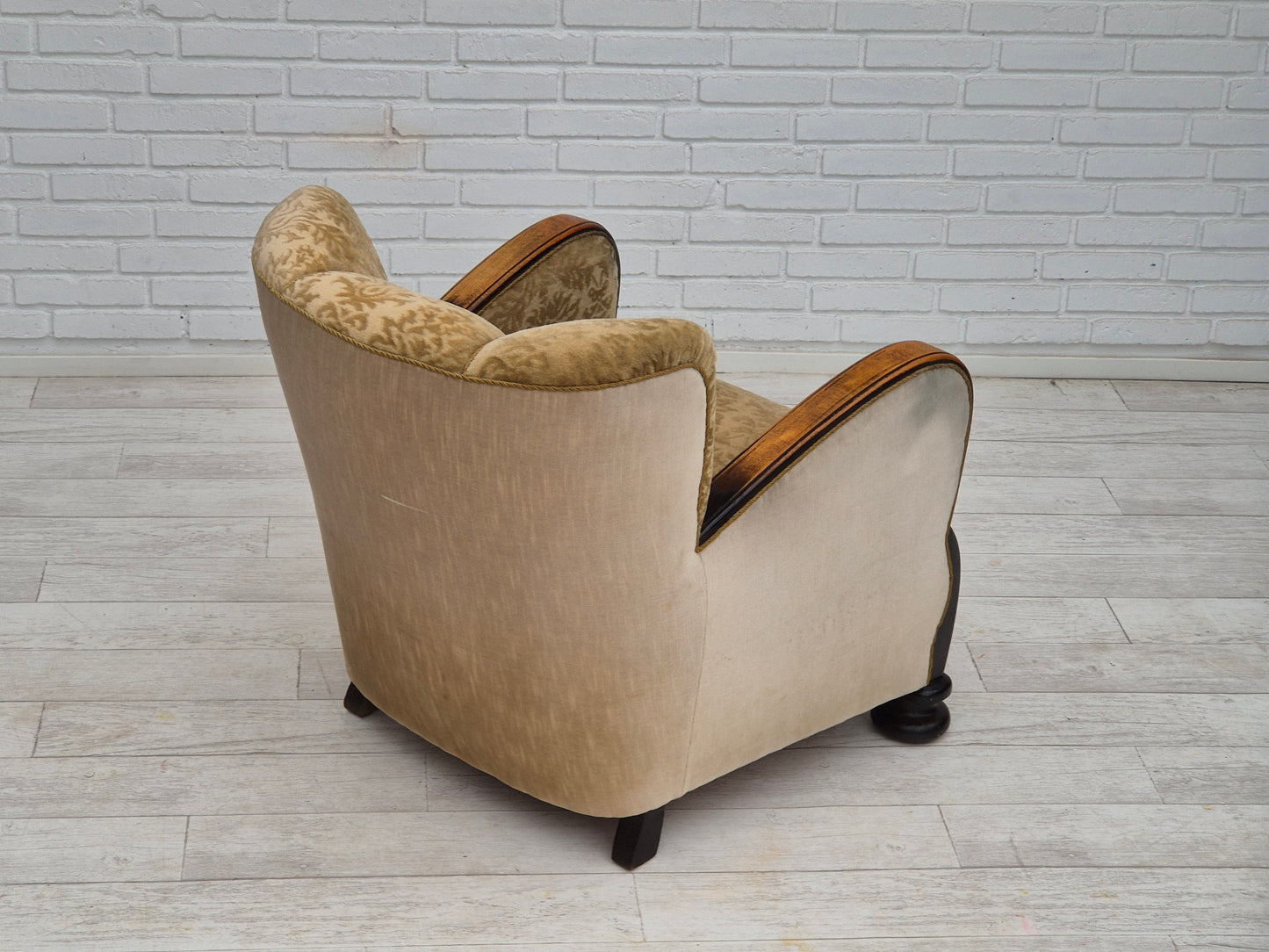 1950s, Danish vintage relax armchair, furniture velour, ash wood.