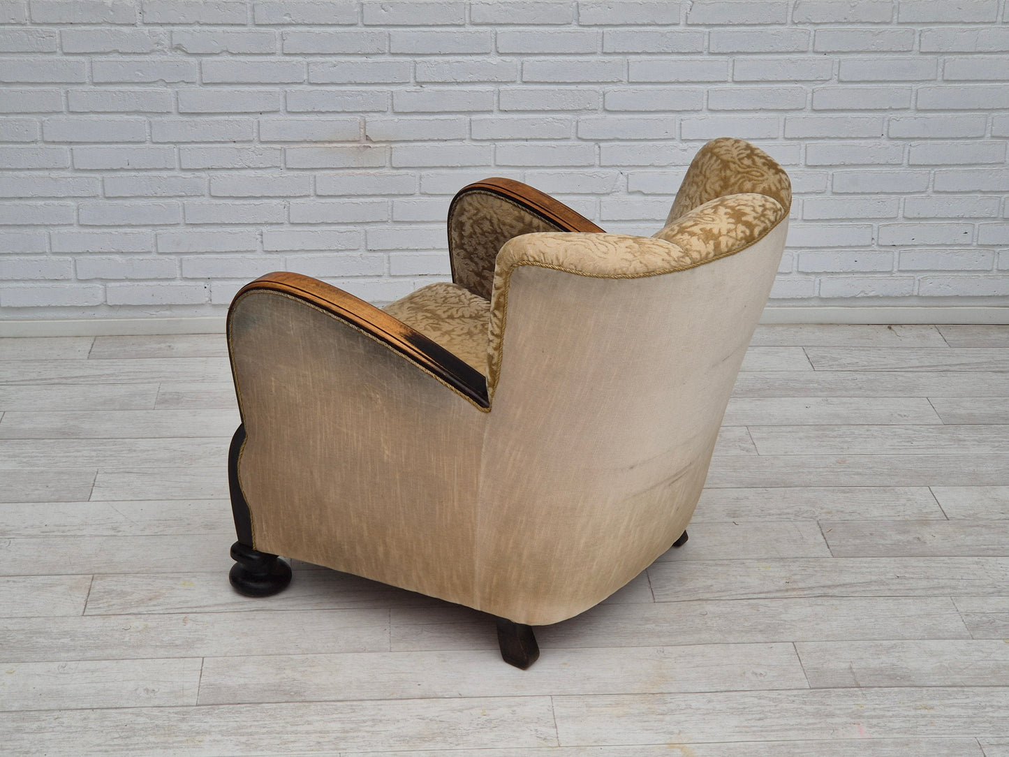 1950s, Danish vintage relax armchair, furniture velour, ash wood.