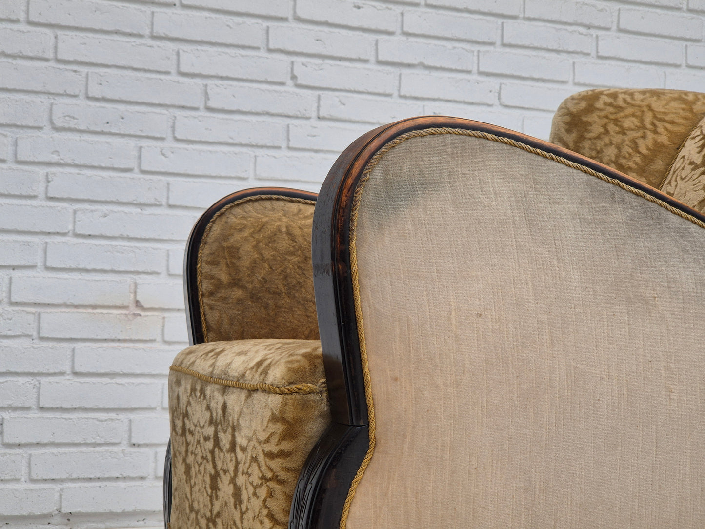 1950s, Danish vintage relax armchair, furniture velour, ash wood.