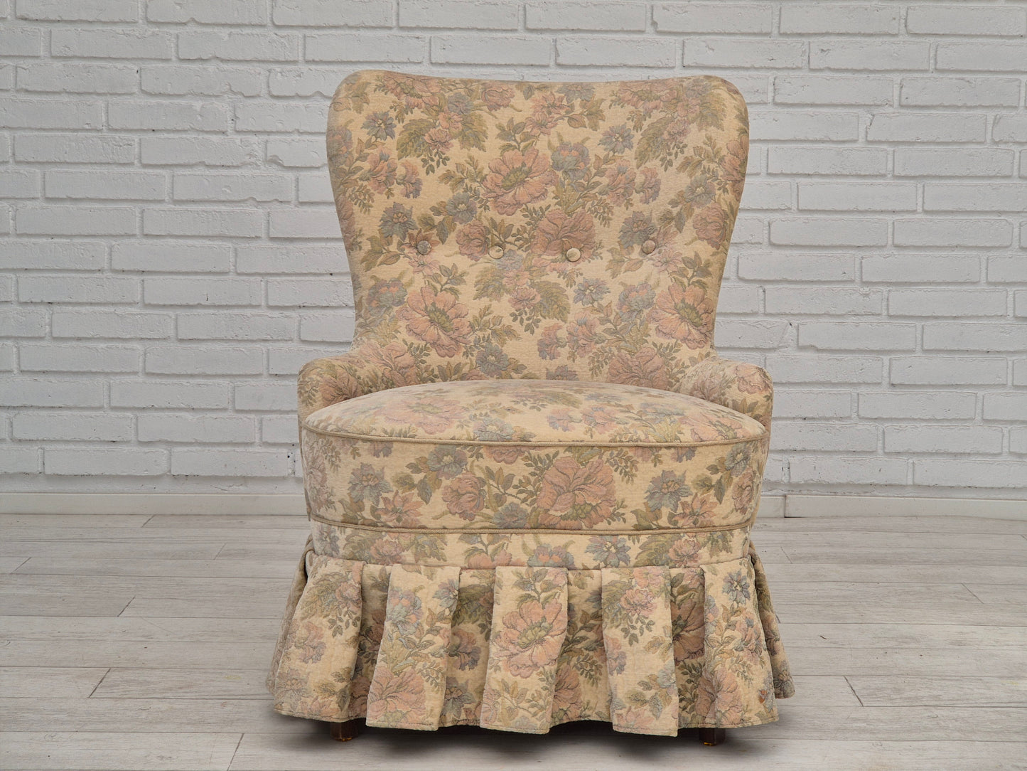 1970s, Danish easy side chair, original very good condition, floral furniture velour.