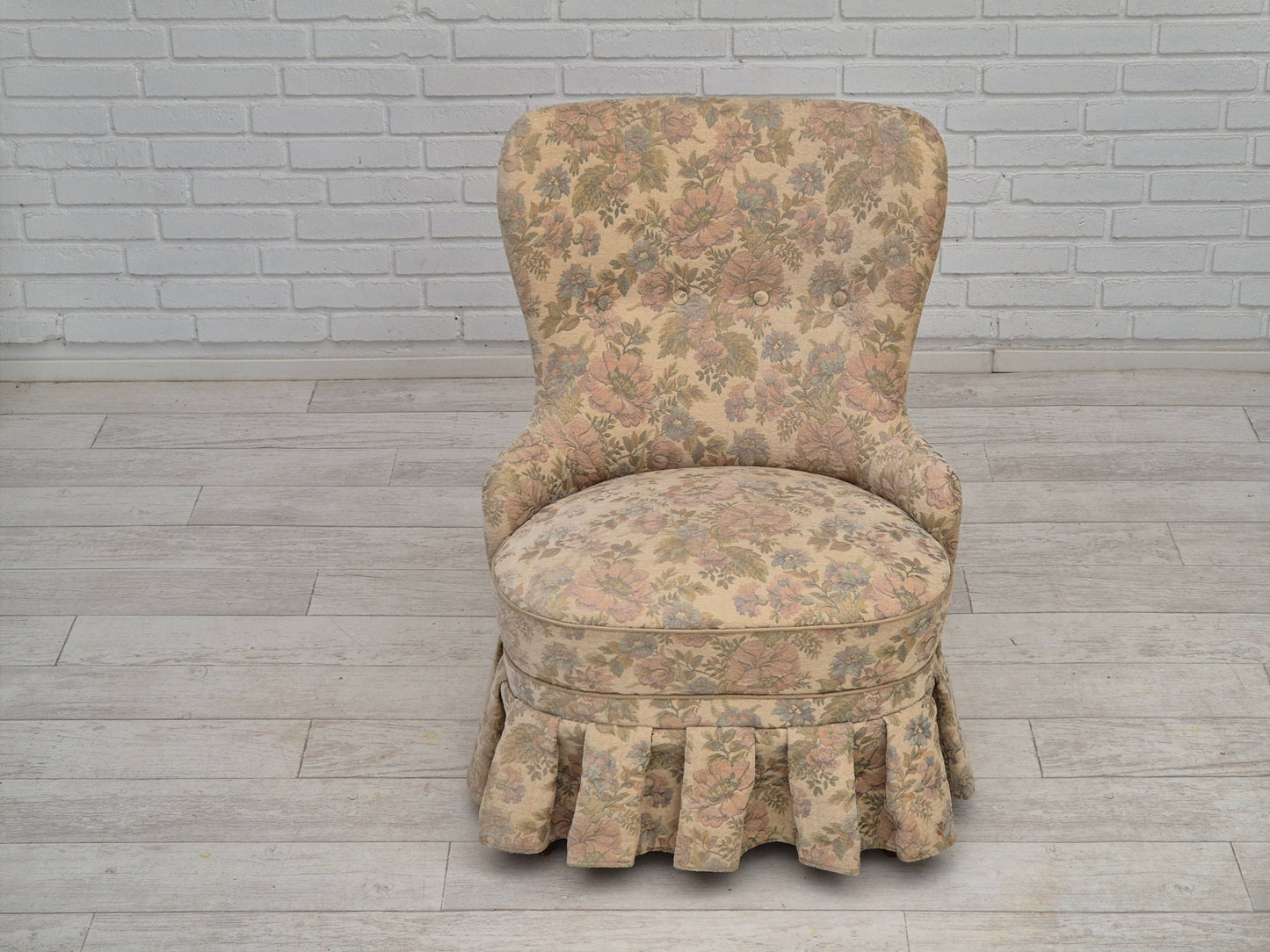 1970s, Danish easy side chair, original very good condition, floral furniture velour.