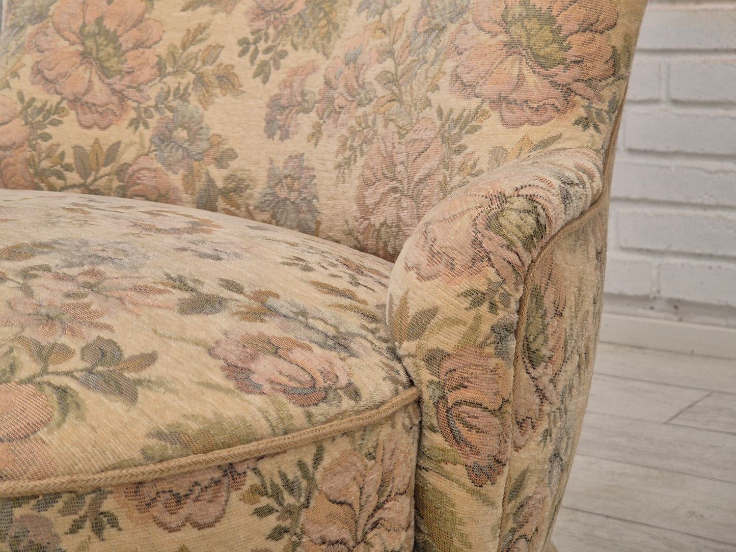 1970s, Danish easy side chair, original very good condition, floral furniture velour.