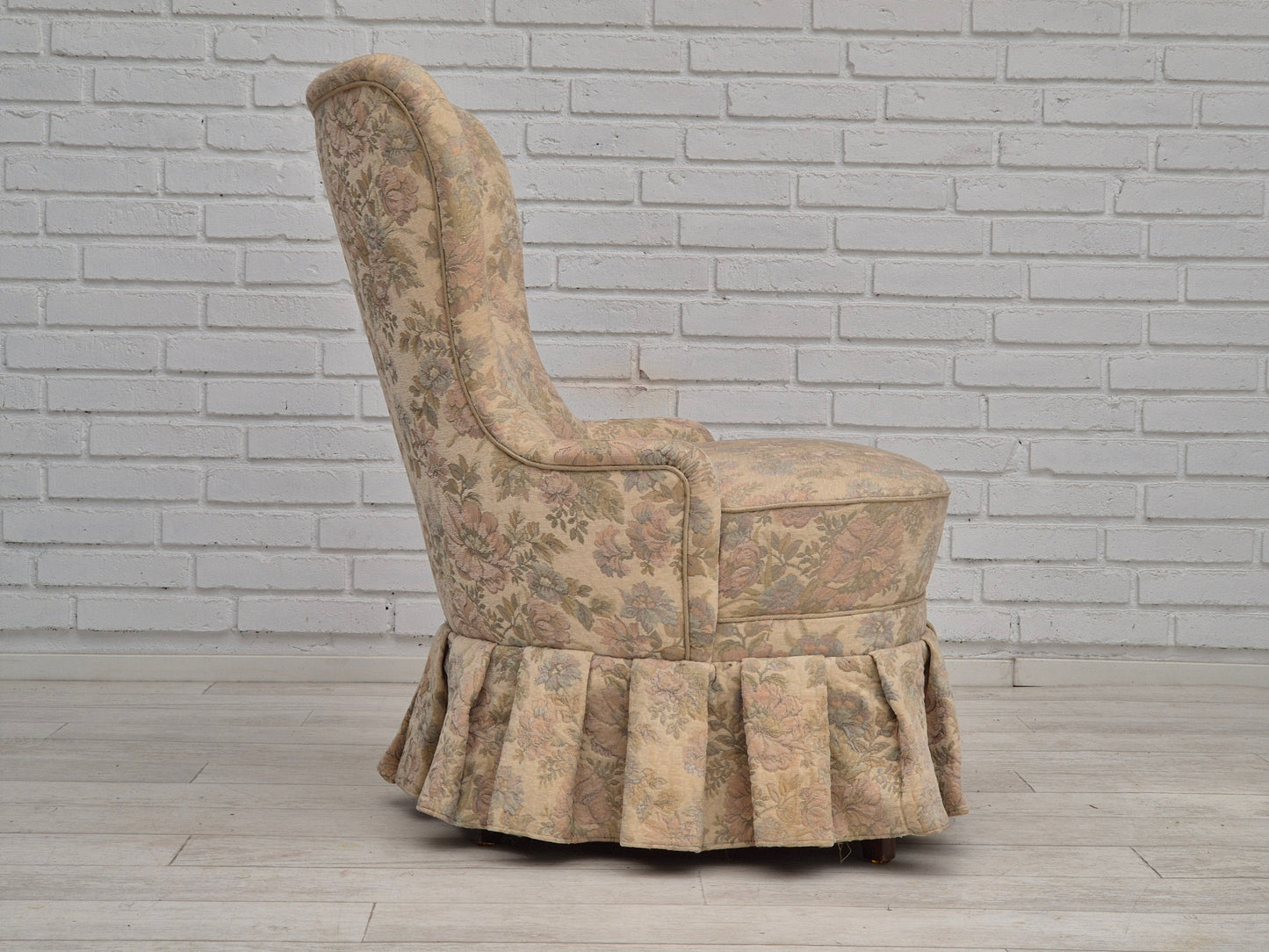 1970s, Danish easy side chair, original very good condition, floral furniture velour.