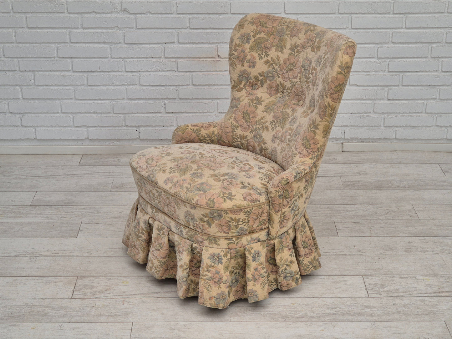 1970s, Danish easy side chair, original very good condition, floral furniture velour.