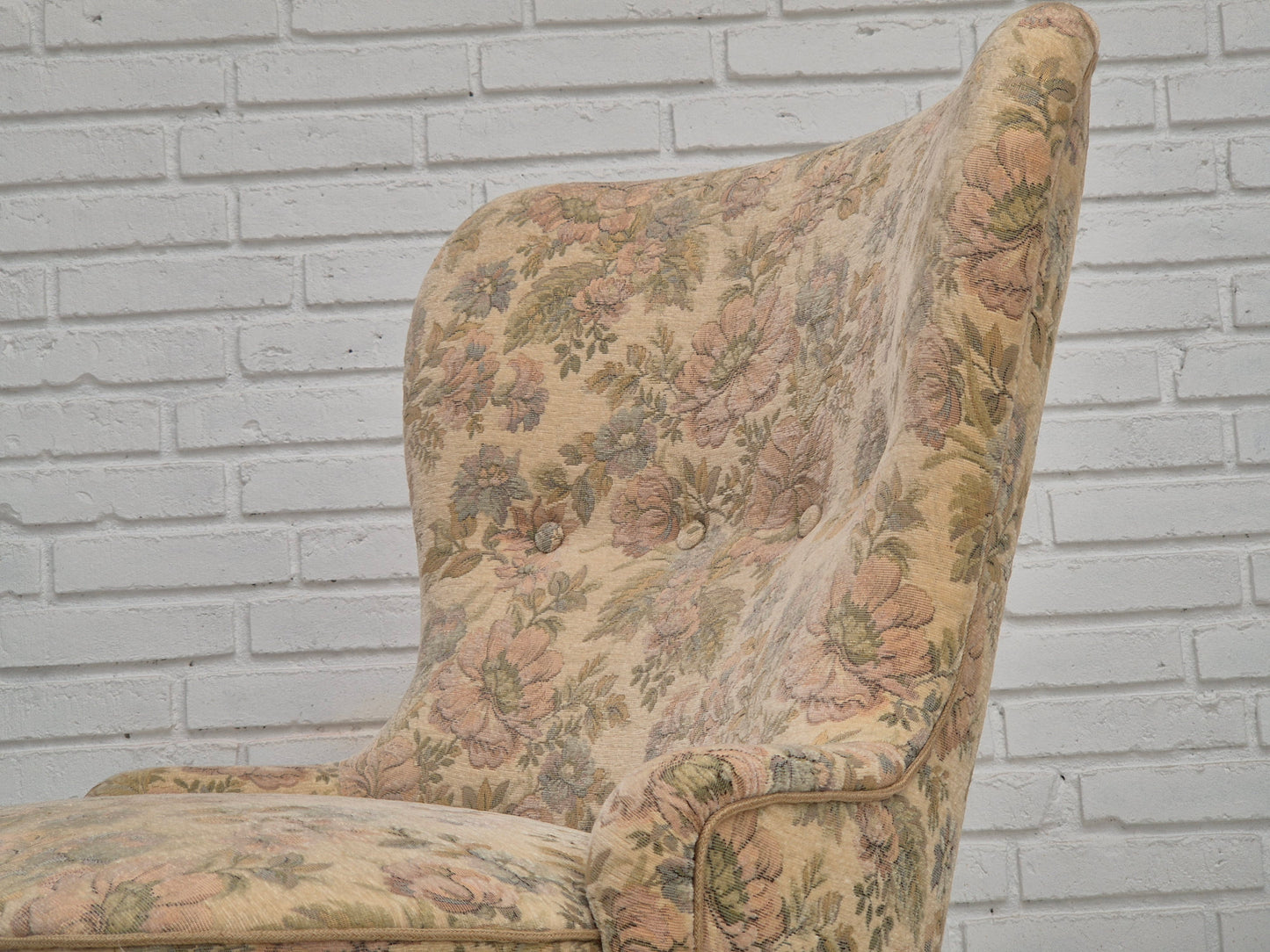 1970s, Danish easy side chair, original very good condition, floral furniture velour.