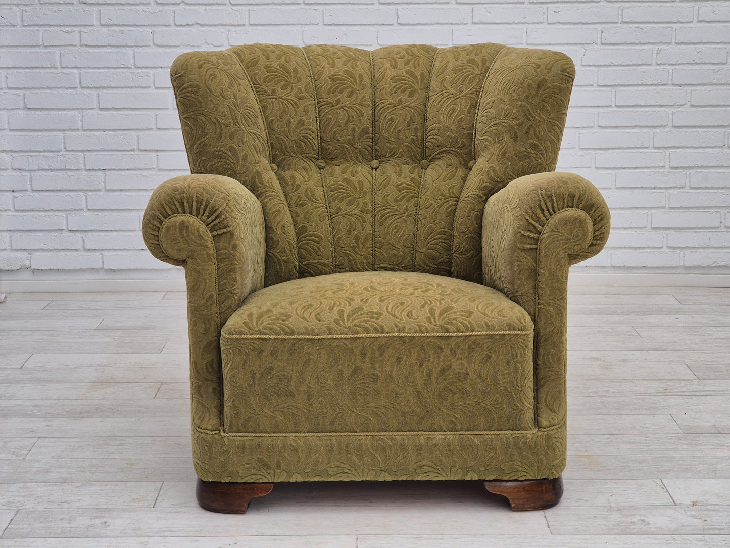 1960s, Danish vintage relax armchair, furniture cotton/wool, beech wood.