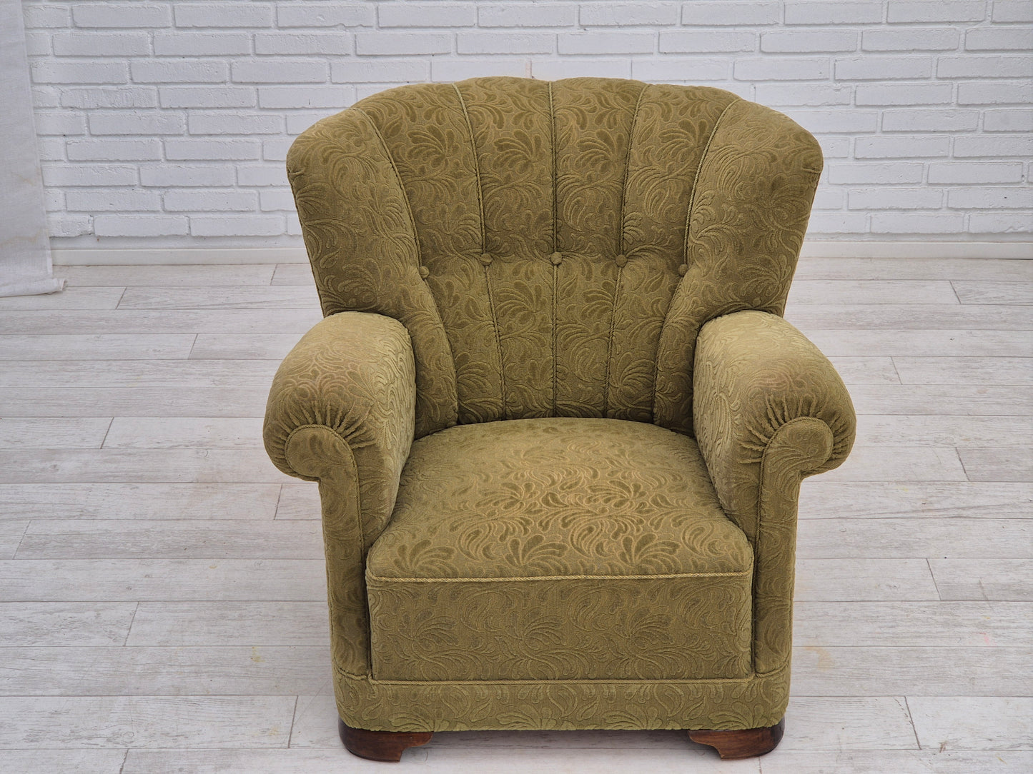 1960s, Danish vintage relax armchair, furniture cotton/wool, beech wood.