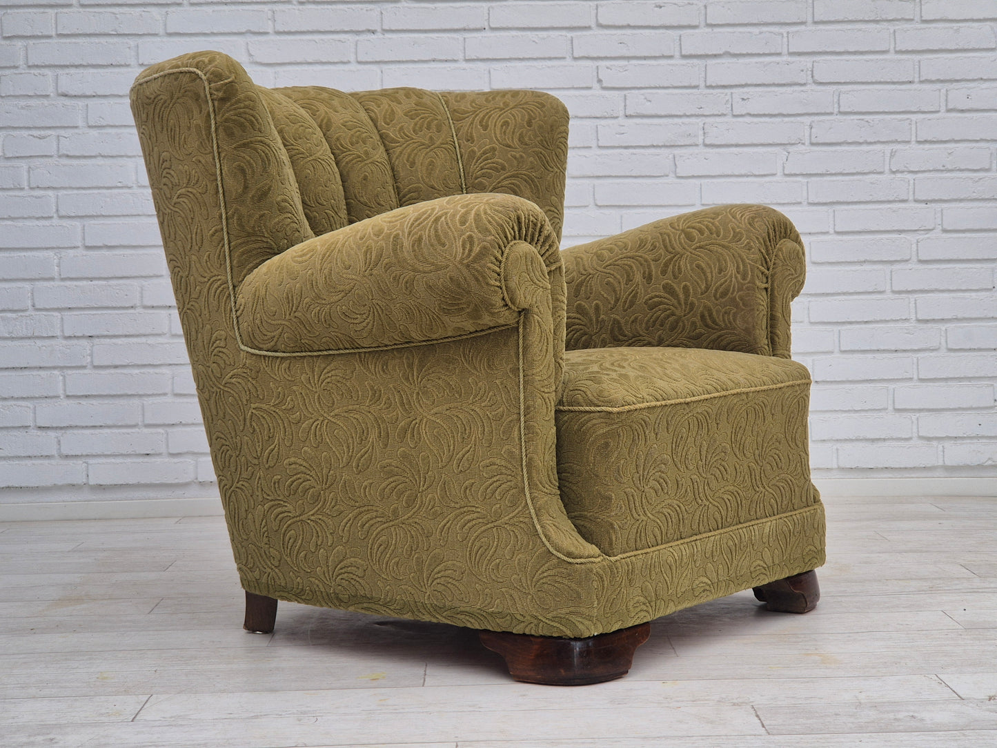 1960s, Danish vintage relax armchair, furniture cotton/wool, beech wood.