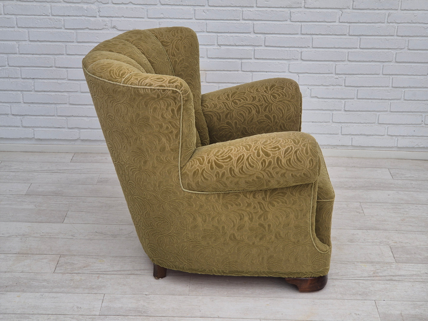 1960s, Danish vintage relax armchair, furniture cotton/wool, beech wood.