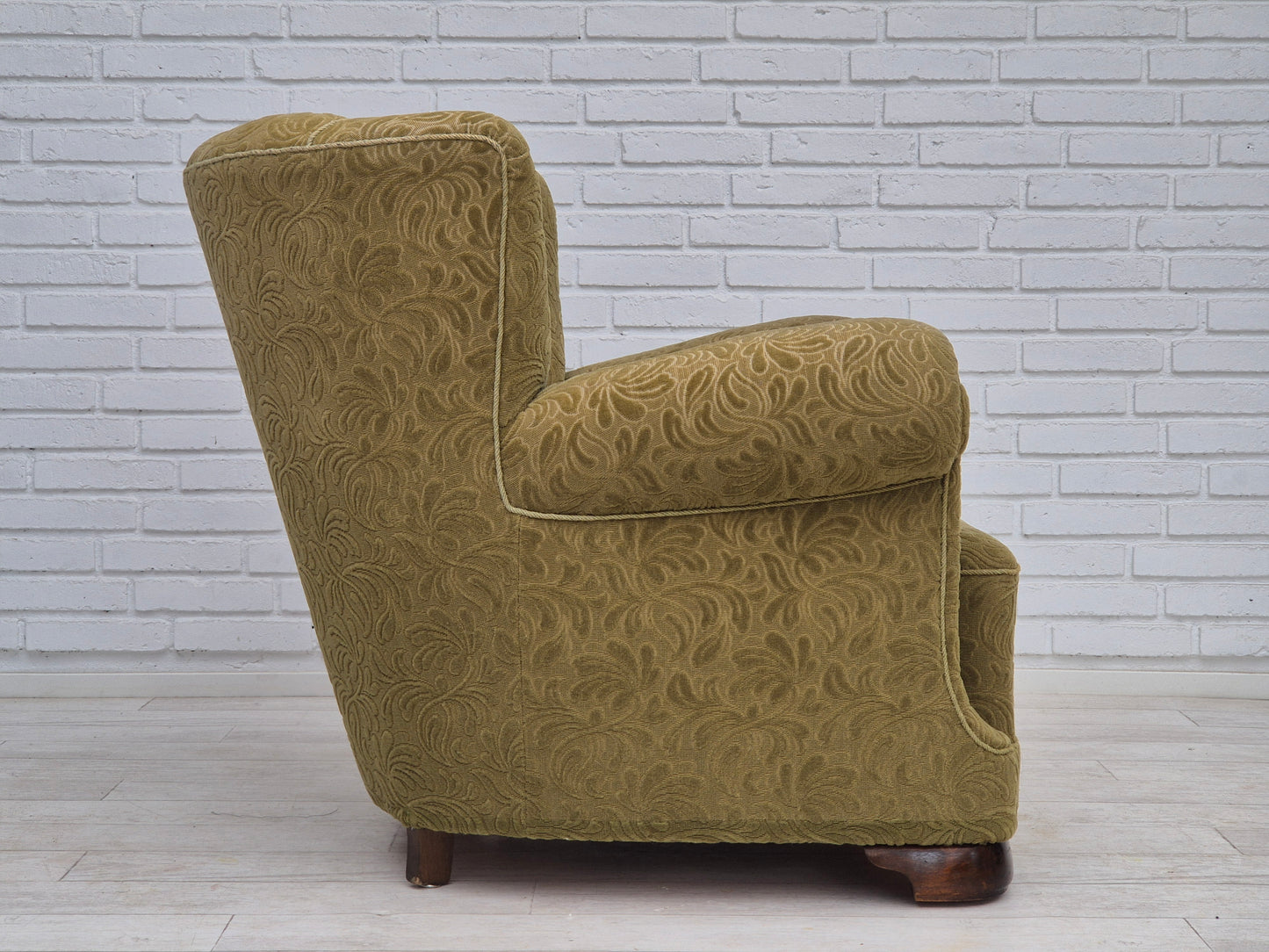 1960s, Danish vintage relax armchair, furniture cotton/wool, beech wood.