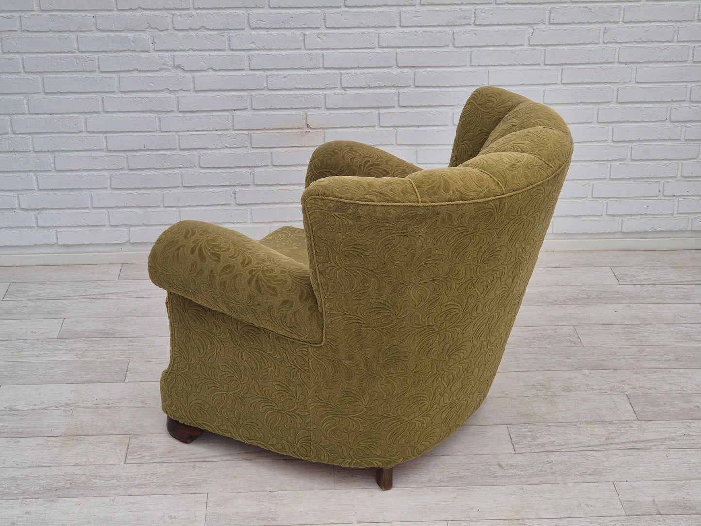 1960s, Danish vintage relax armchair, furniture cotton/wool, beech wood.