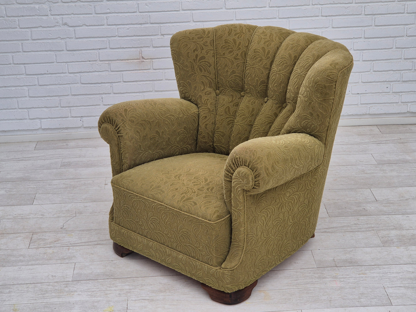 1960s, Danish vintage relax armchair, furniture cotton/wool, beech wood.