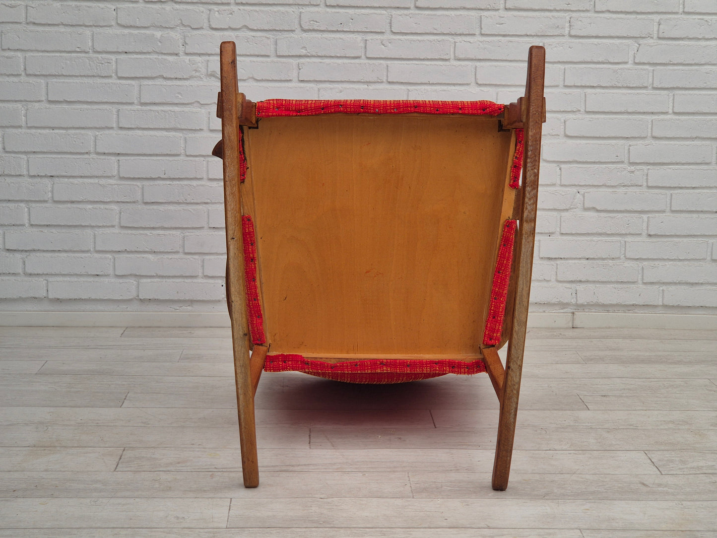 1960s, Danish rocking chair, original good condition, solid oak wood, furniture wool fabric.