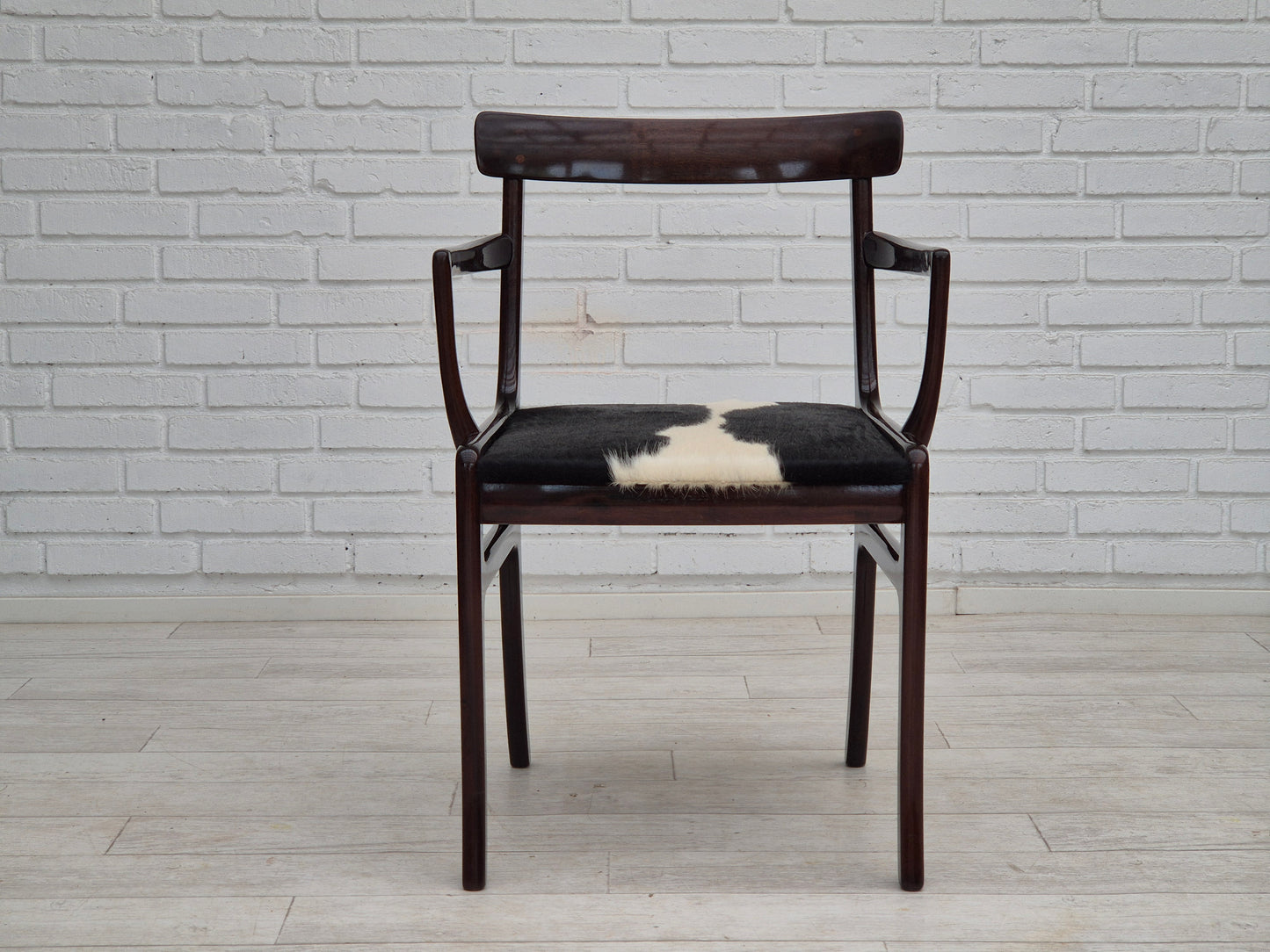 1960s, Danish design by Ole Wanscher, armchair, mahogany wood, cowhide, reupholstered.