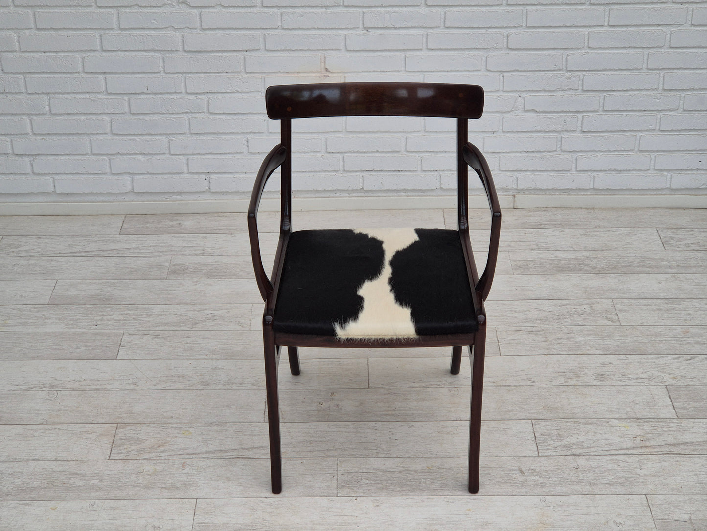 1960s, Danish design by Ole Wanscher, armchair, mahogany wood, cowhide, reupholstered.