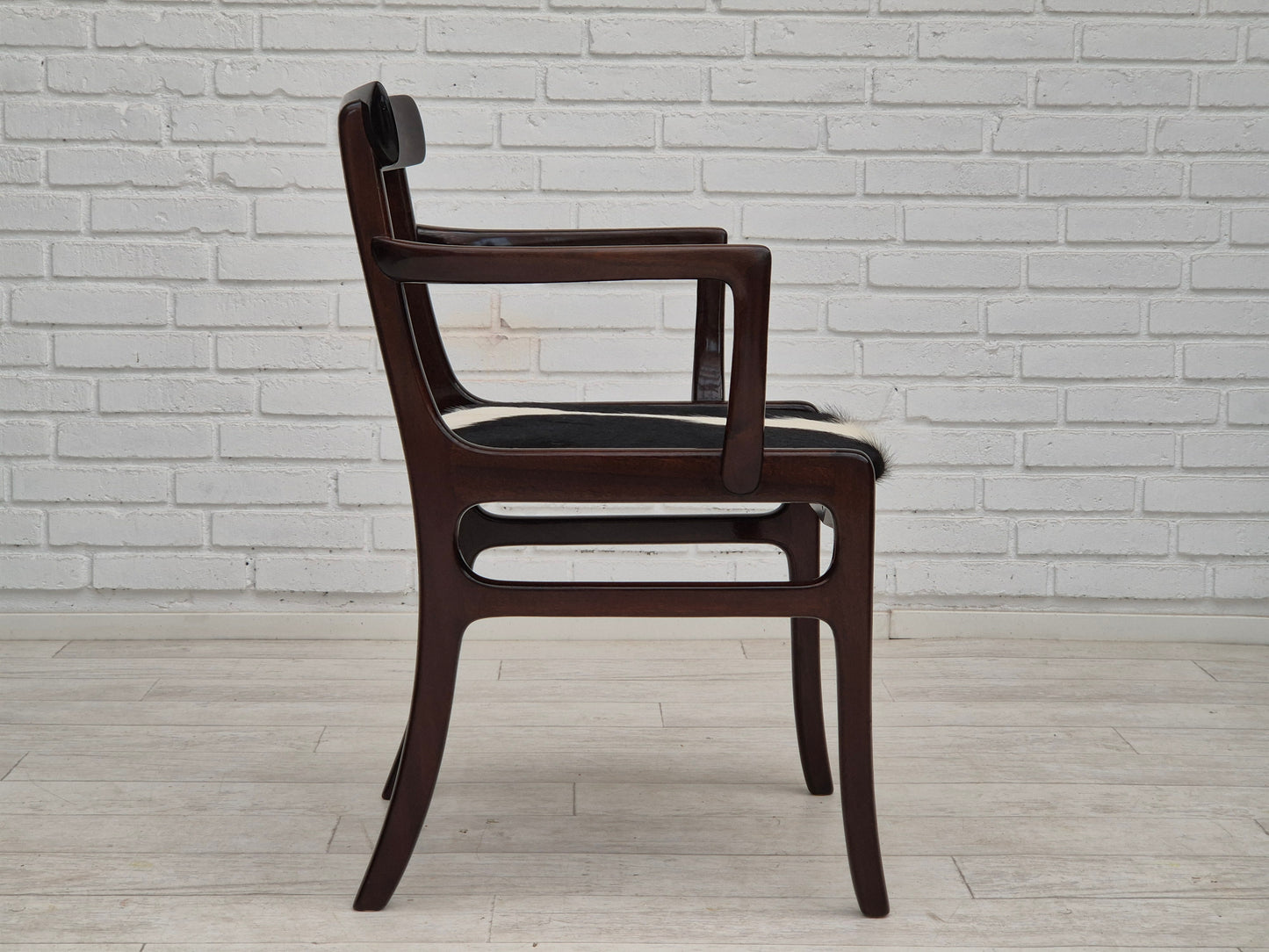 1960s, Danish design by Ole Wanscher, armchair, mahogany wood, cowhide, reupholstered.