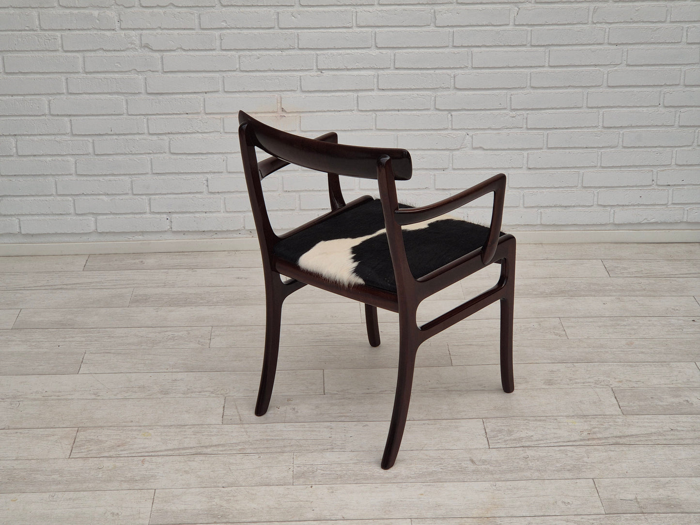 1960s, Danish design by Ole Wanscher, armchair, mahogany wood, cowhide, reupholstered.