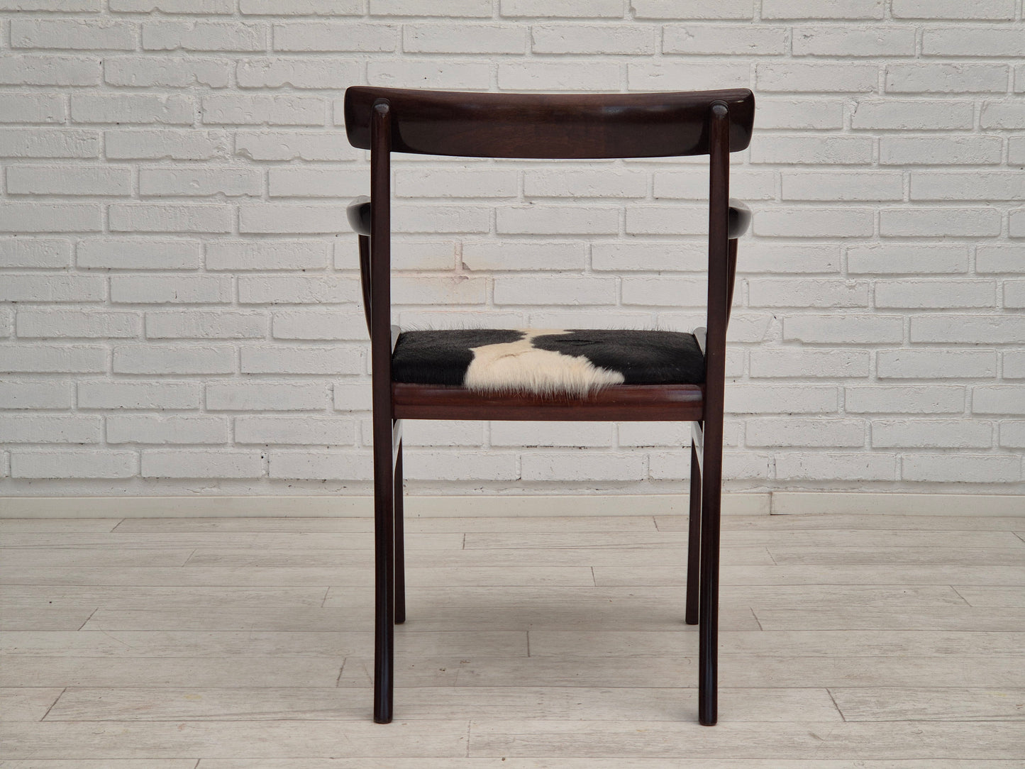 1960s, Danish design by Ole Wanscher, armchair, mahogany wood, cowhide, reupholstered.