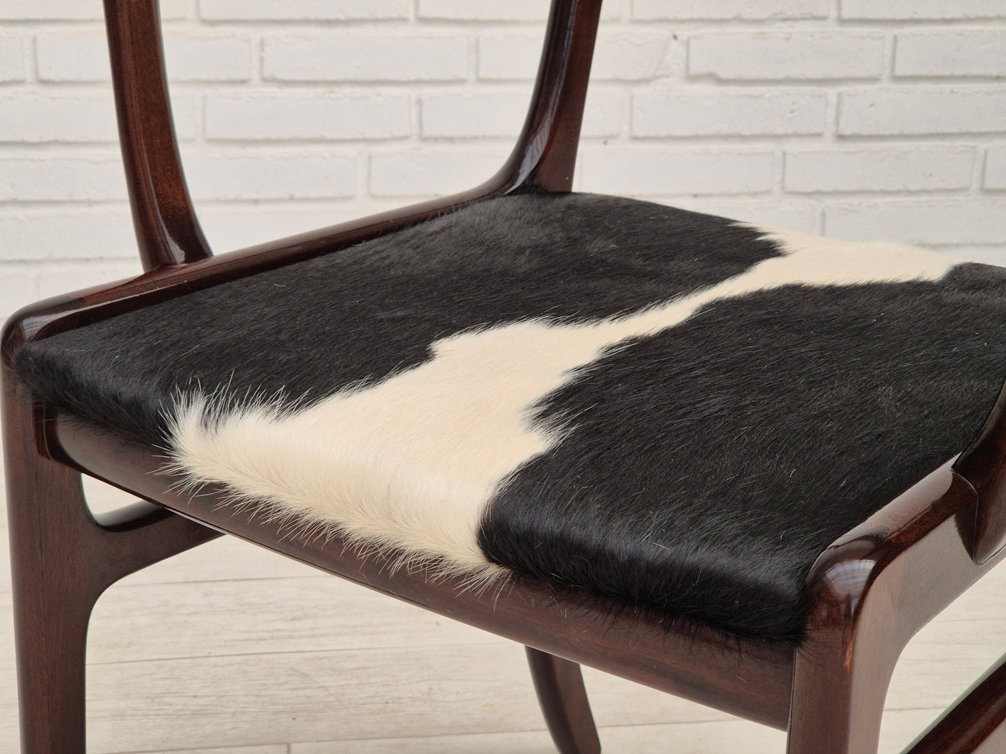 1960s, Danish design by Ole Wanscher, armchair, mahogany wood, cowhide, reupholstered.