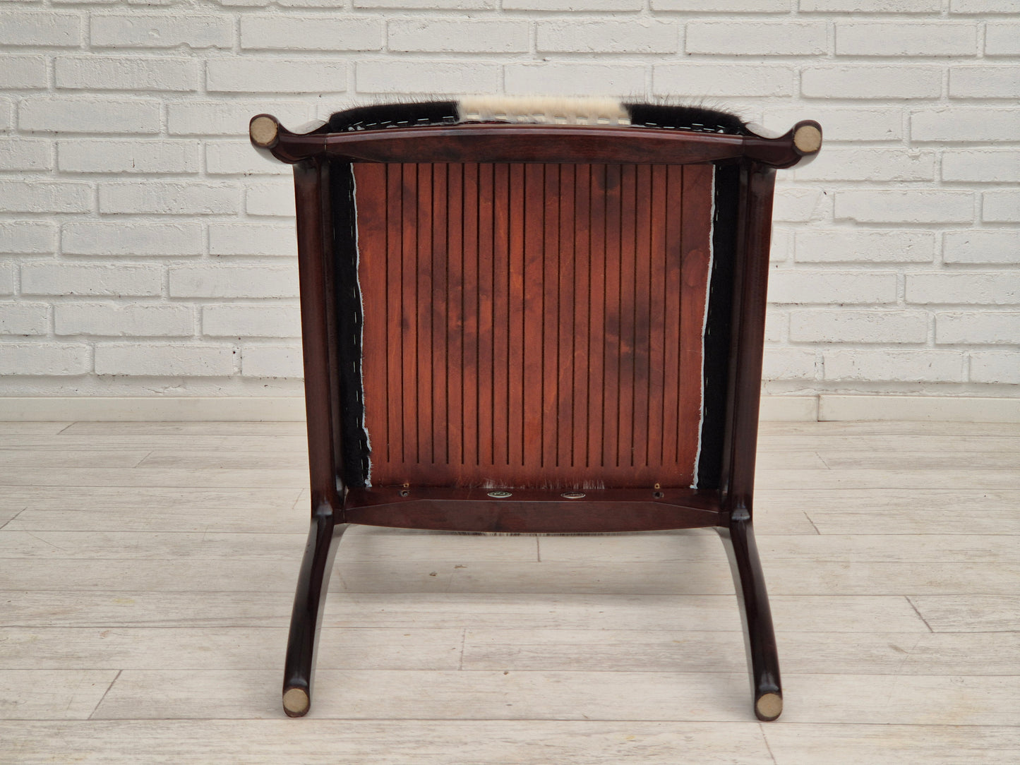 1960s, Danish design by Ole Wanscher, armchair, mahogany wood, cowhide, reupholstered.