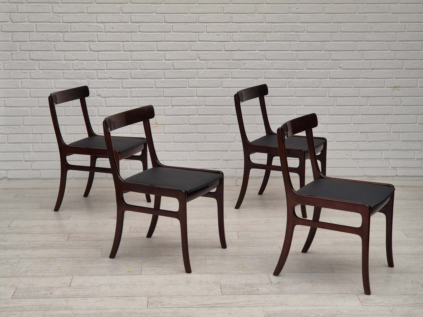 1960s, Danish design by Ole Wanscher, set of 4 dinning chairs, mahogany wood, reupholstered.