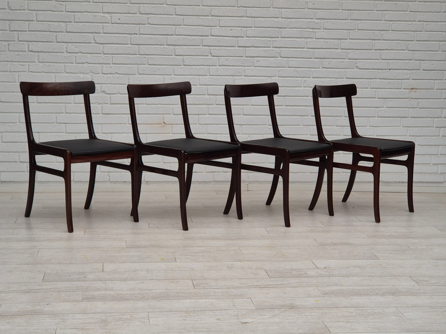 1960s, Danish design by Ole Wanscher, set of 4 dinning chairs, mahogany wood, reupholstered.