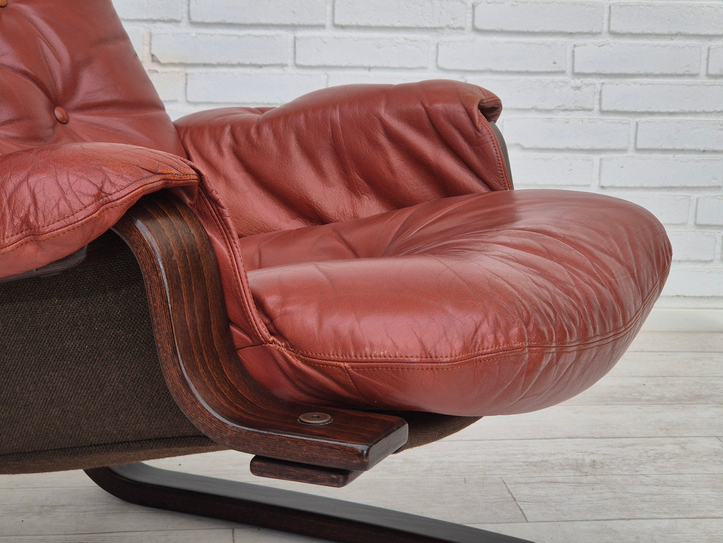 1970s, Scandinavian design, lounge chair, original very good condition, brown leather.