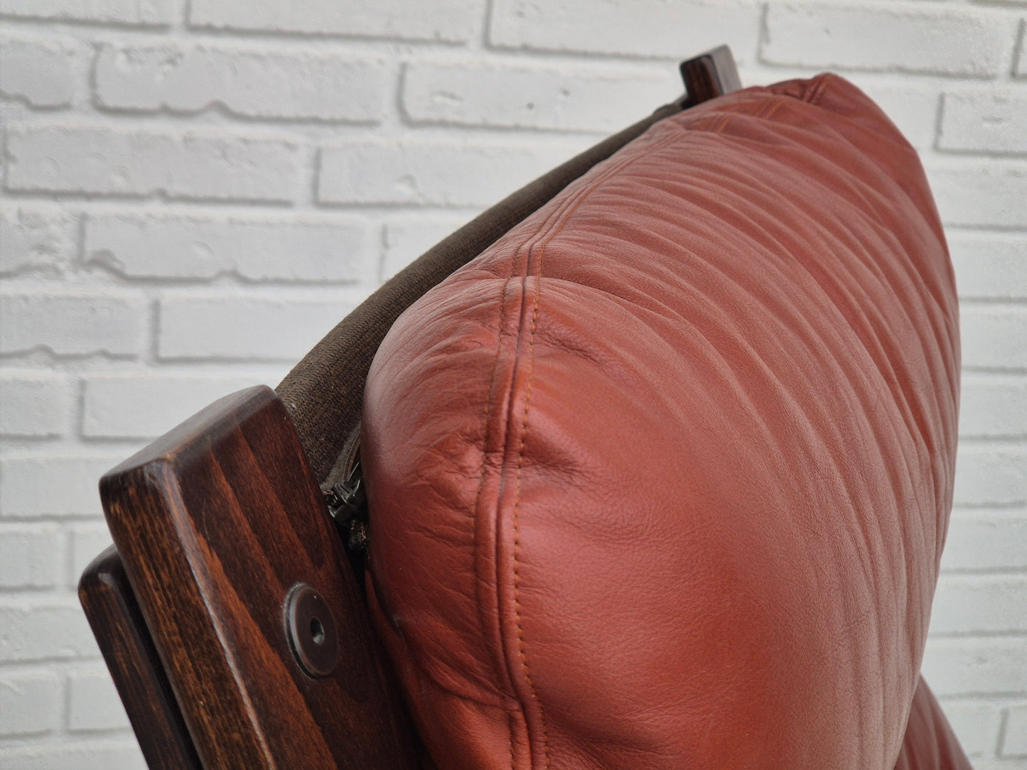 1970s, Scandinavian design, lounge chair, original very good condition, brown leather.