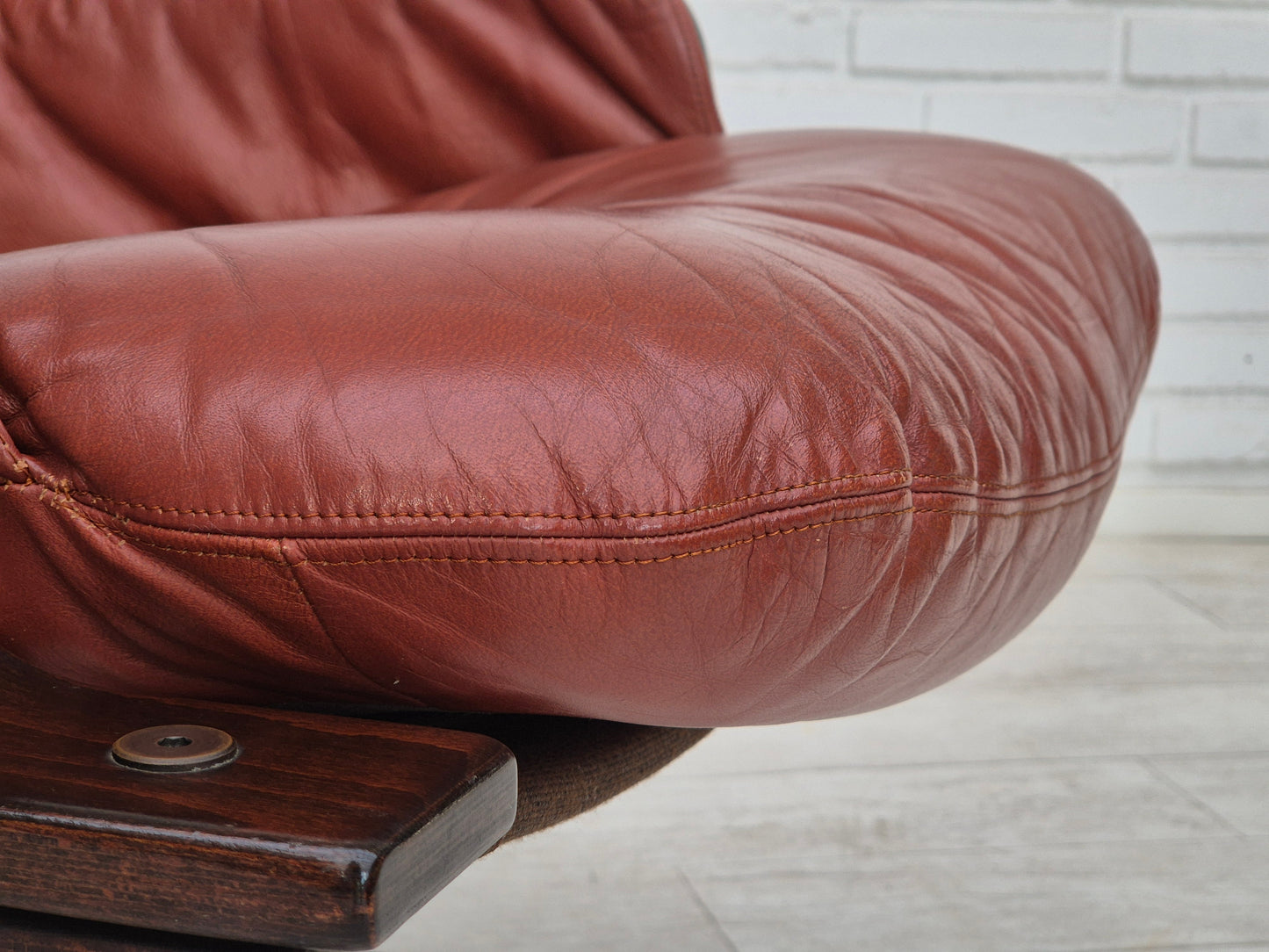 1970s, Scandinavian design, lounge chair, original very good condition, brown leather.