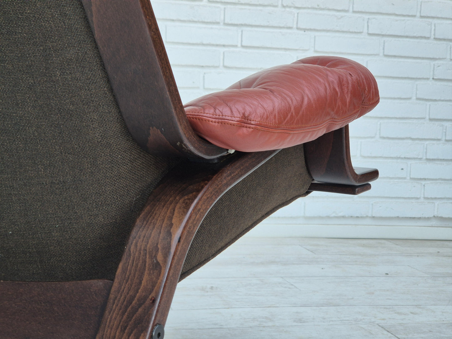 1970s, Scandinavian design, lounge chair, original very good condition, brown leather.