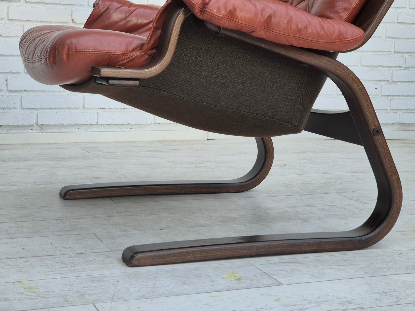 1970s, Scandinavian design, lounge chair, original very good condition, brown leather.