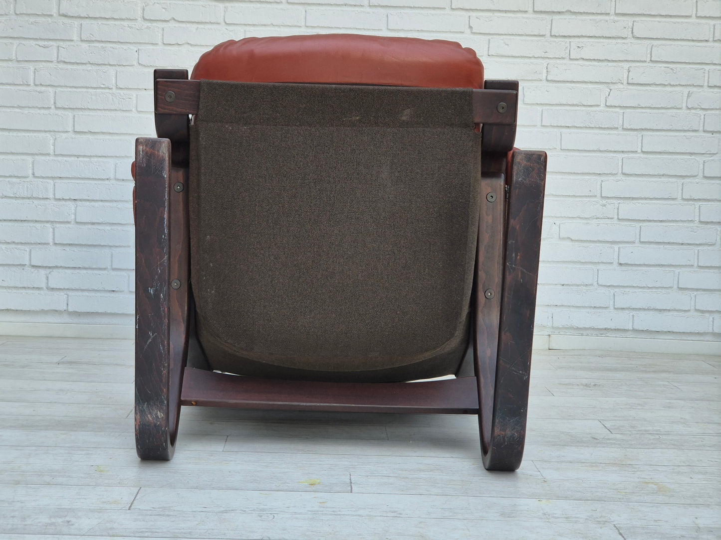 1970s, Scandinavian design, lounge chair, original very good condition, brown leather.