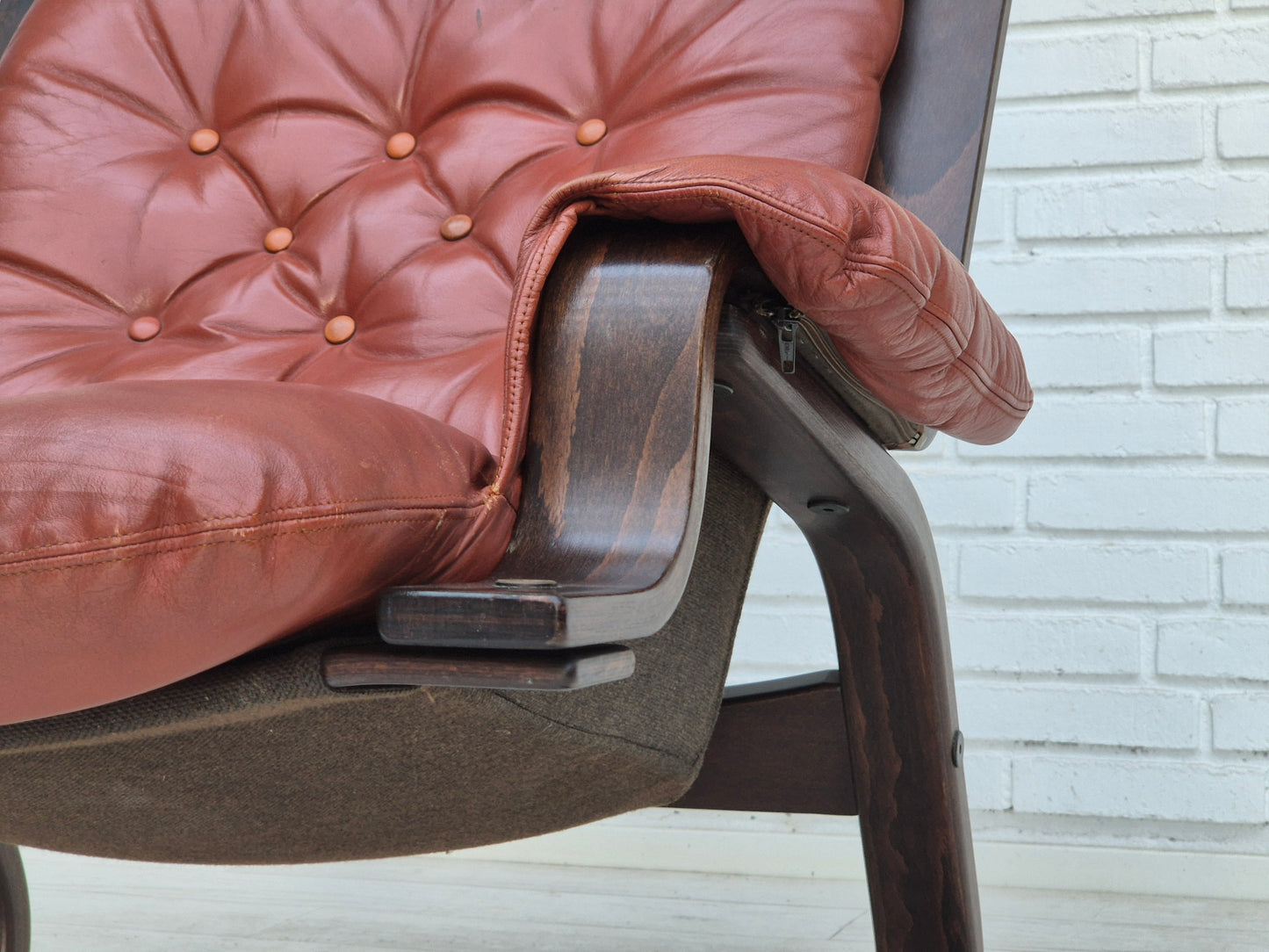 1970s, Scandinavian design, lounge chair, original very good condition, brown leather.