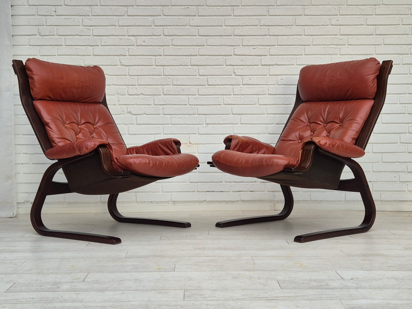 1970s, Scandinavian design, lounge chair, original very good condition, brown leather.