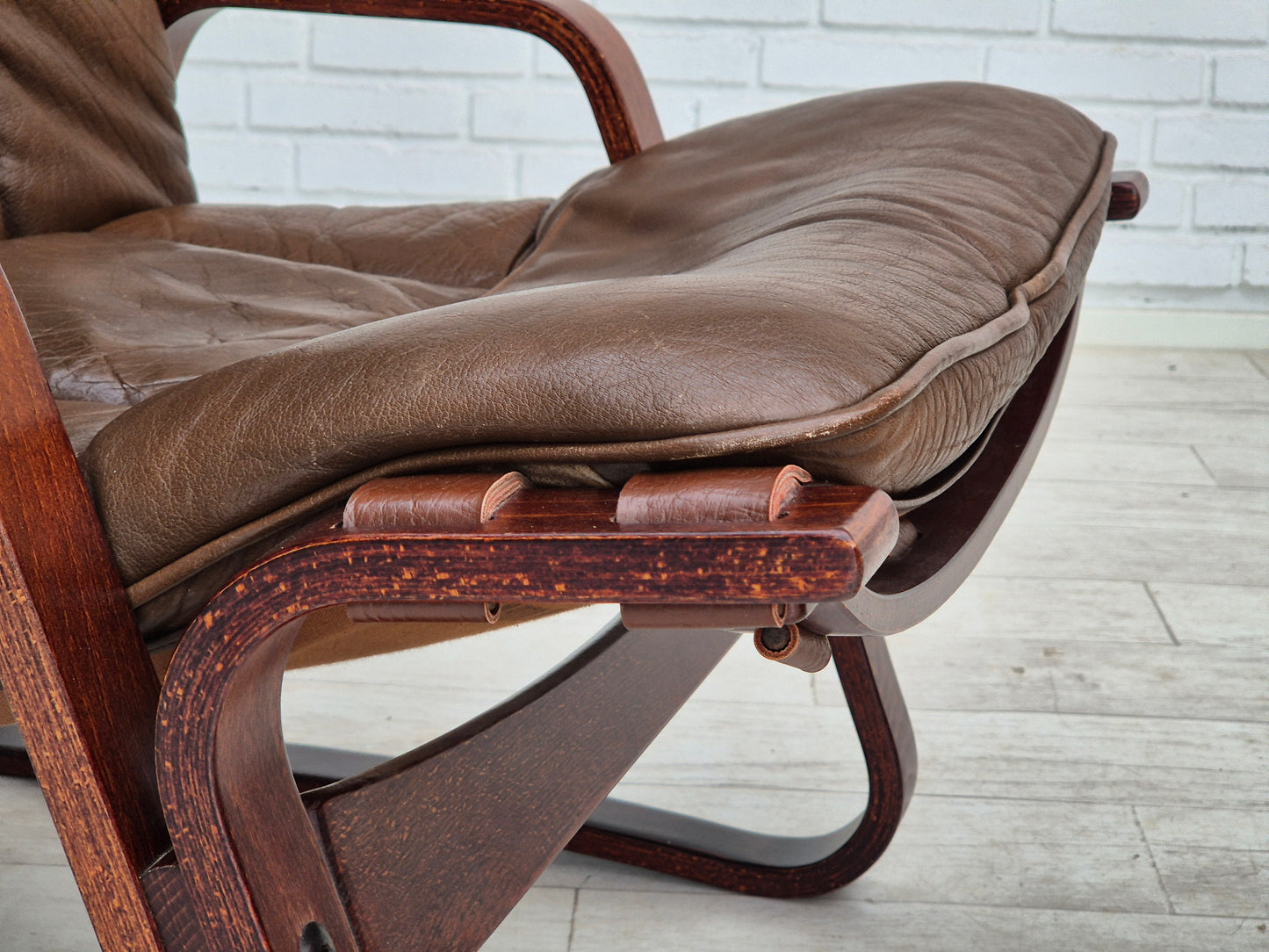 1970s, Norwegian design, lounge chair with footstool, original condition, leather.