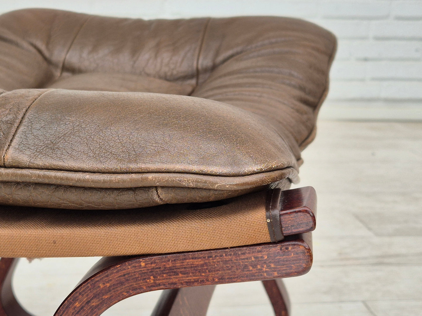 1970s, Norwegian design, lounge chair with footstool, original condition, leather.